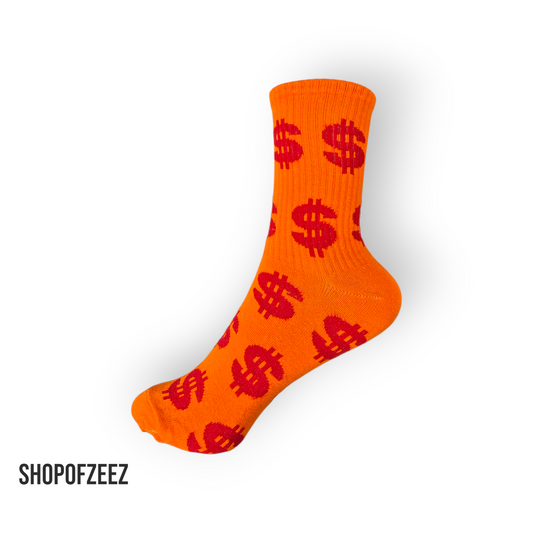 Orange Socken mit Dollar-Muster