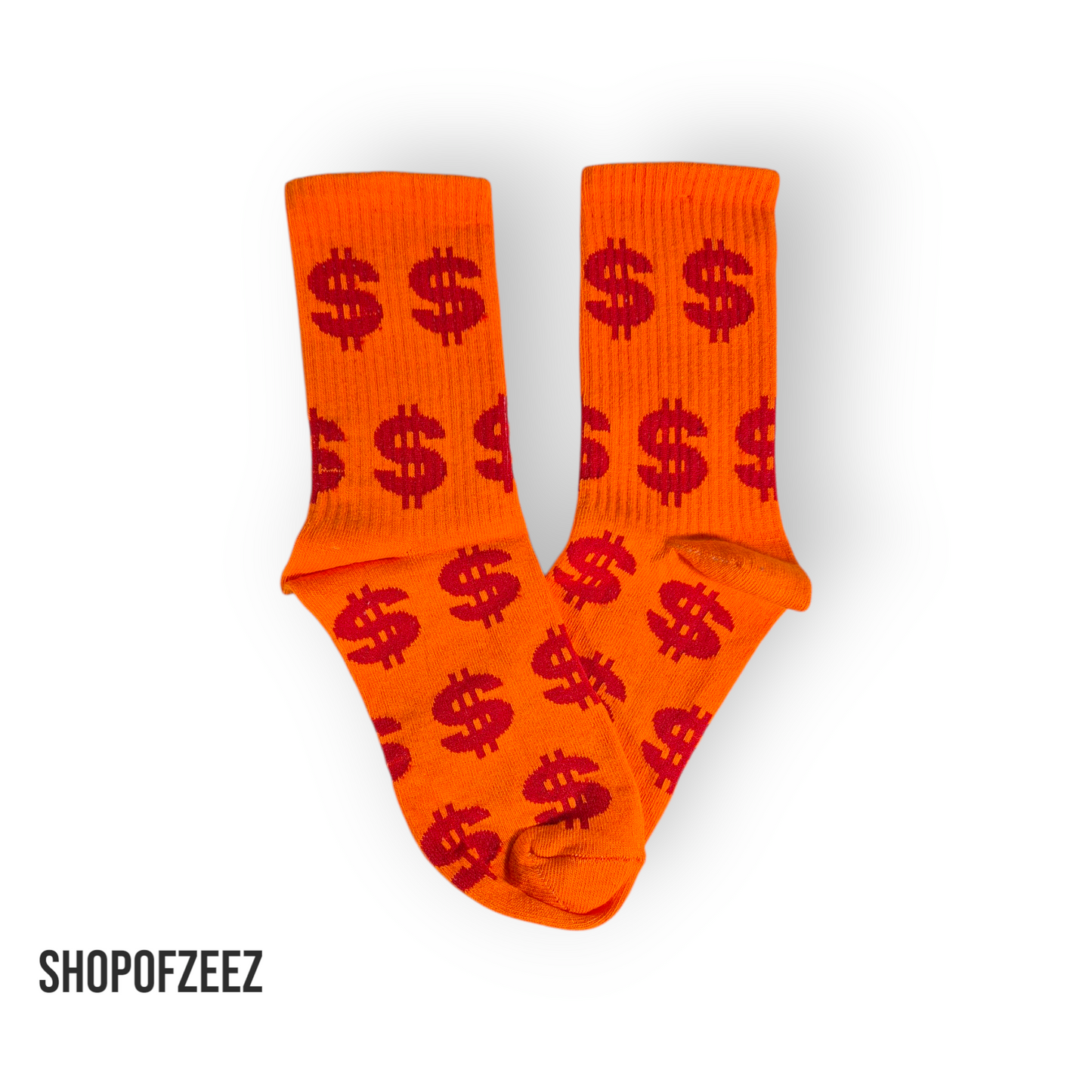 Orange Socken mit Dollar-Muster