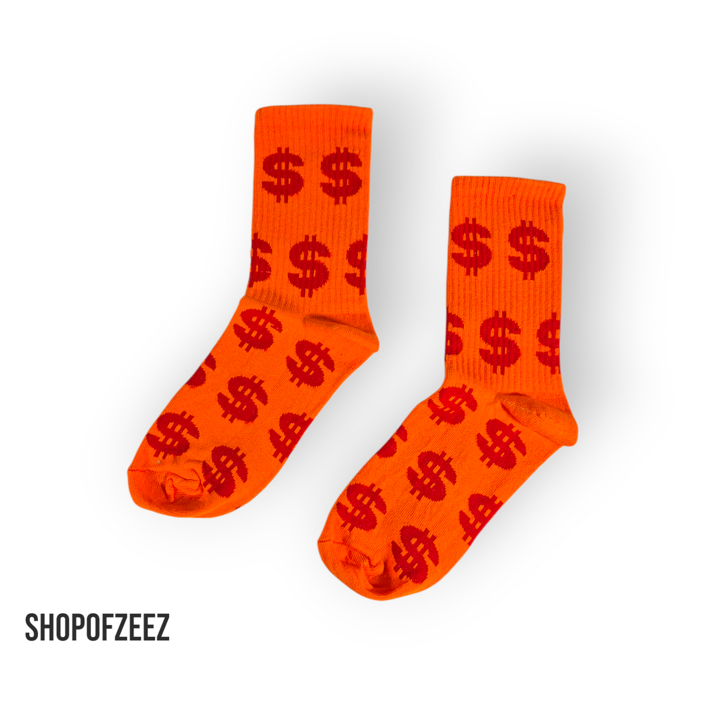 Orange Socken mit Dollar-Muster