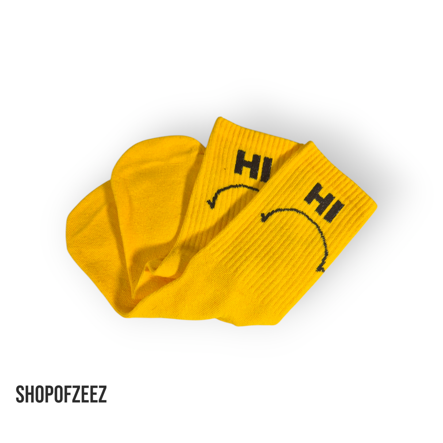 HI & BYE Smiley Socken – Lustige gelbe Motivsocken