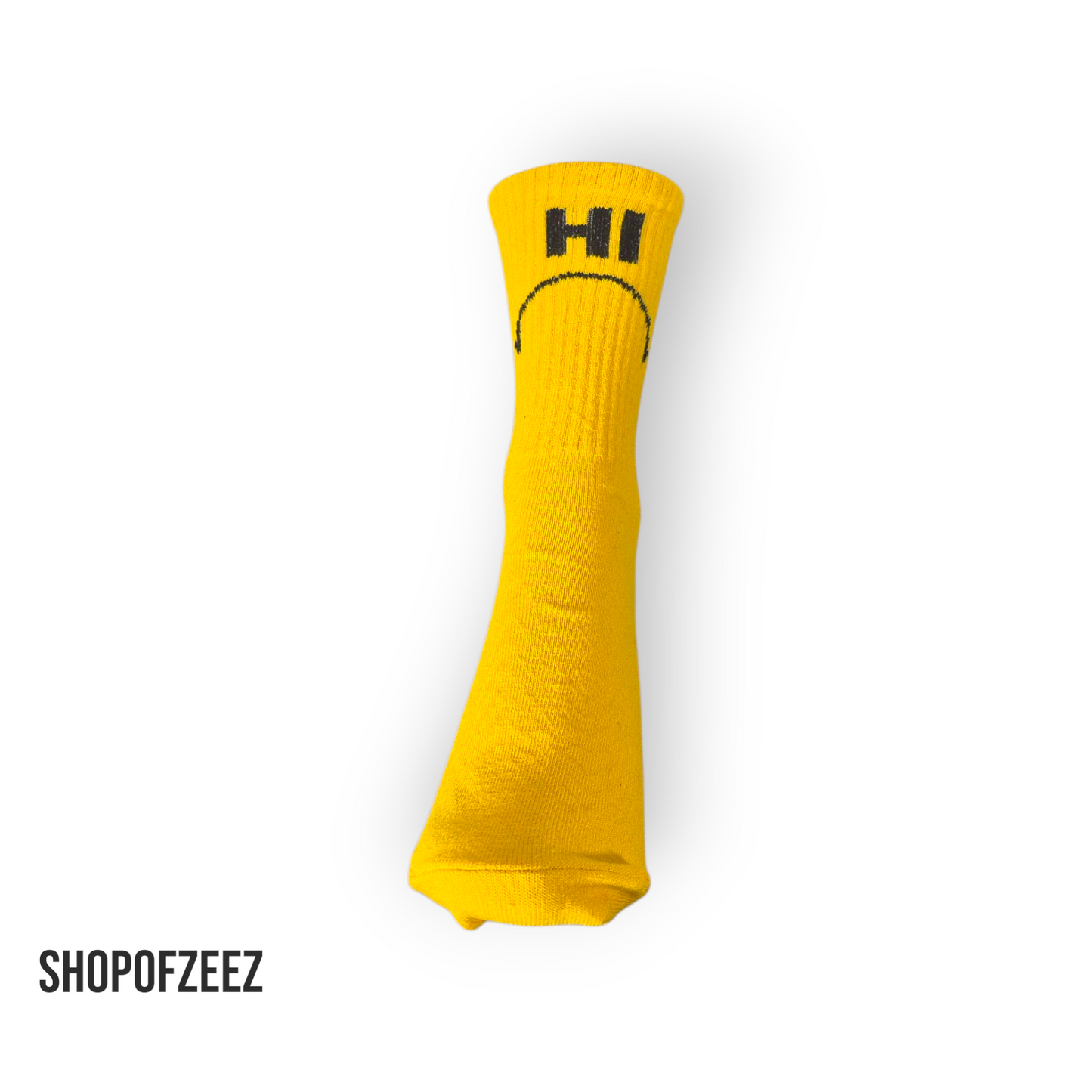 HI & BYE Smiley Socken – Lustige gelbe Motivsocken