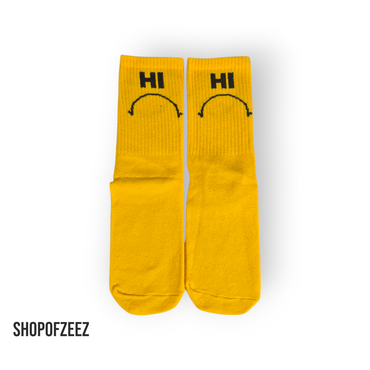 HI & BYE Smiley Socken – Lustige gelbe Motivsocken