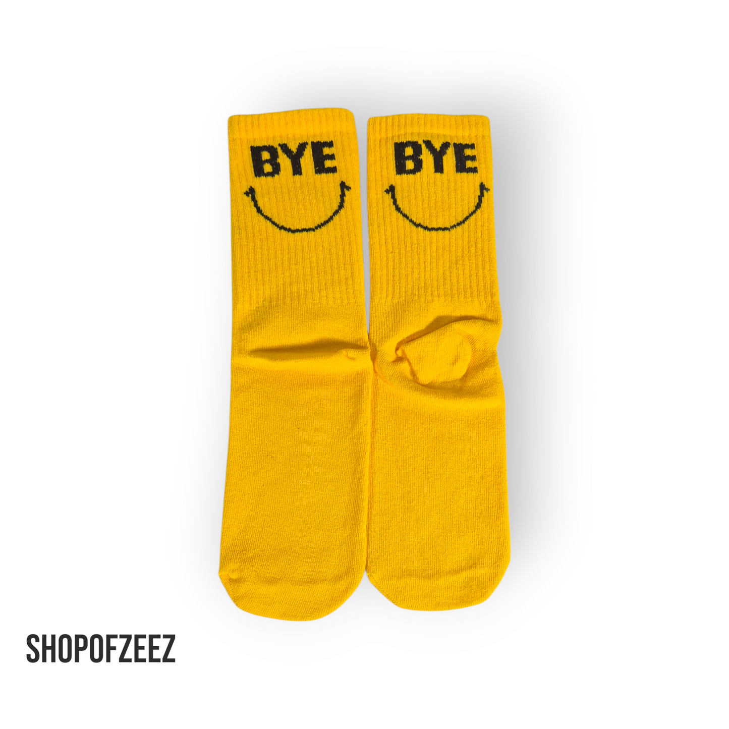 HI & BYE Smiley Socken – Lustige gelbe Motivsocken