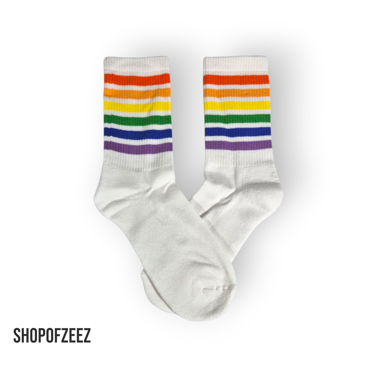 Weiß mit Regenbogenstreifen Sportsocken
