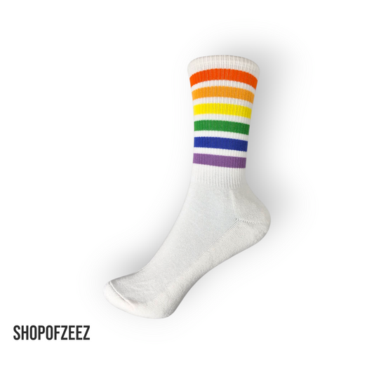 Weiß mit Regenbogenstreifen Sportsocken