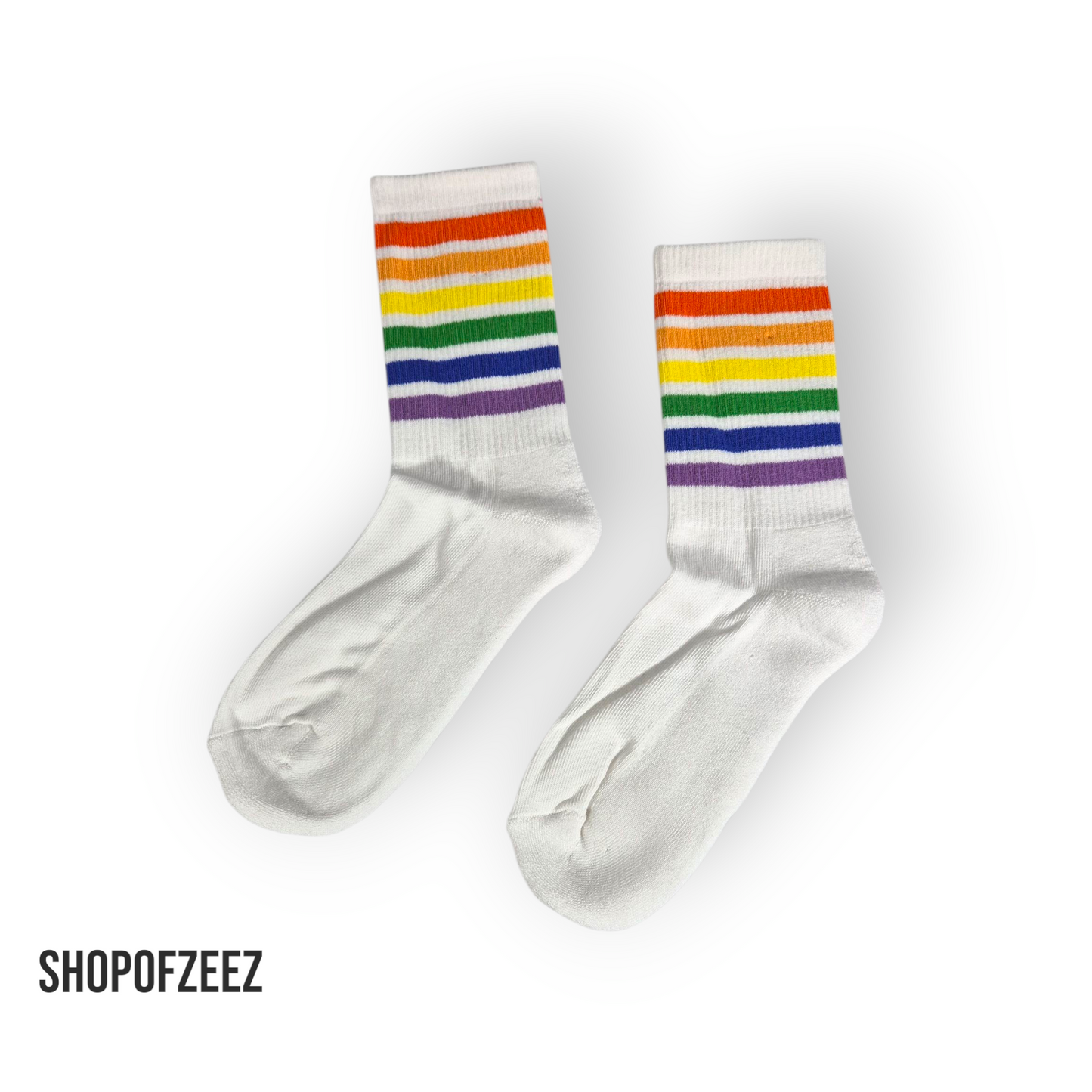 Weiß mit Regenbogenstreifen Sportsocken