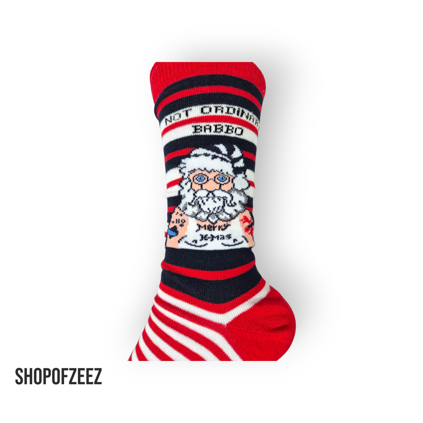 Weihnachtssocken gestreift – Santa Claus „Not Ordinary Beard“ – Lustige Nikolaus Socken Unisex
