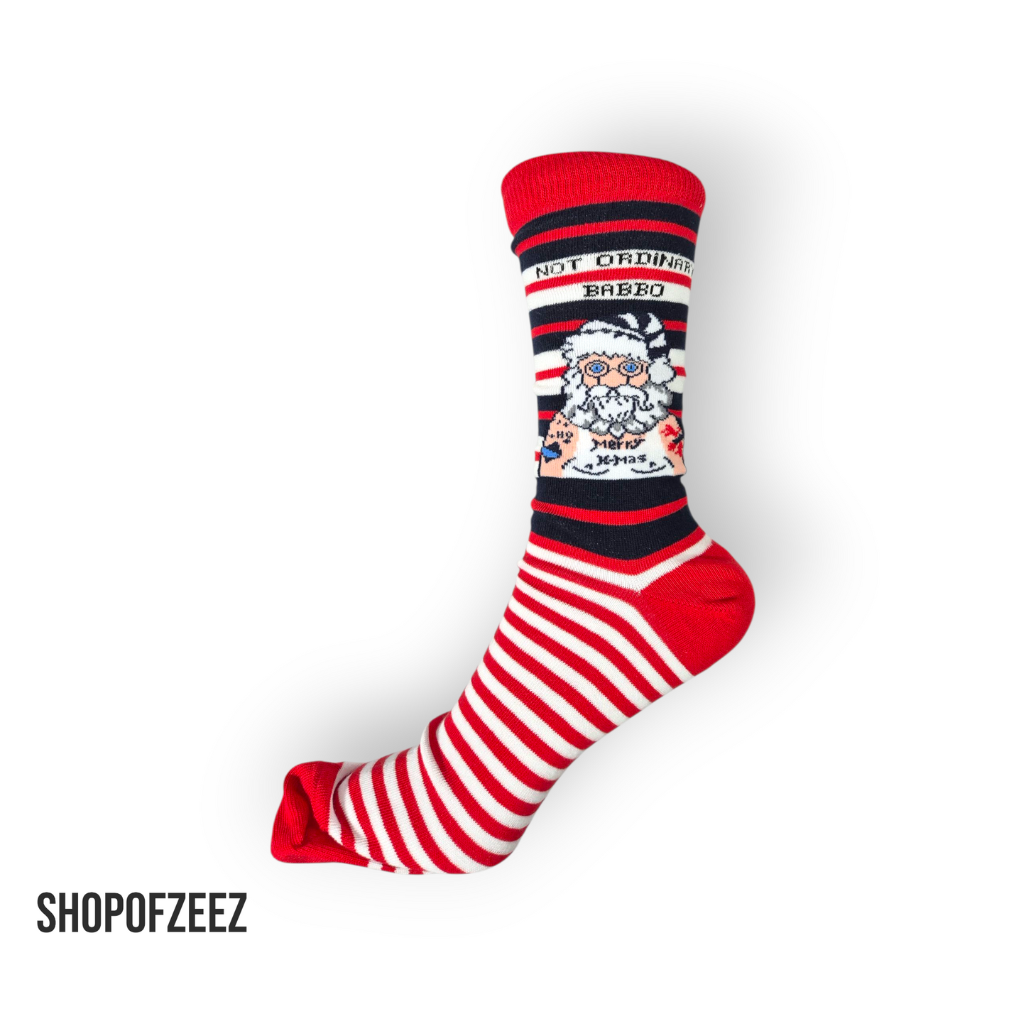 Weihnachtssocken gestreift – Santa Claus „Not Ordinary Beard“ – Lustige Nikolaus Socken Unisex