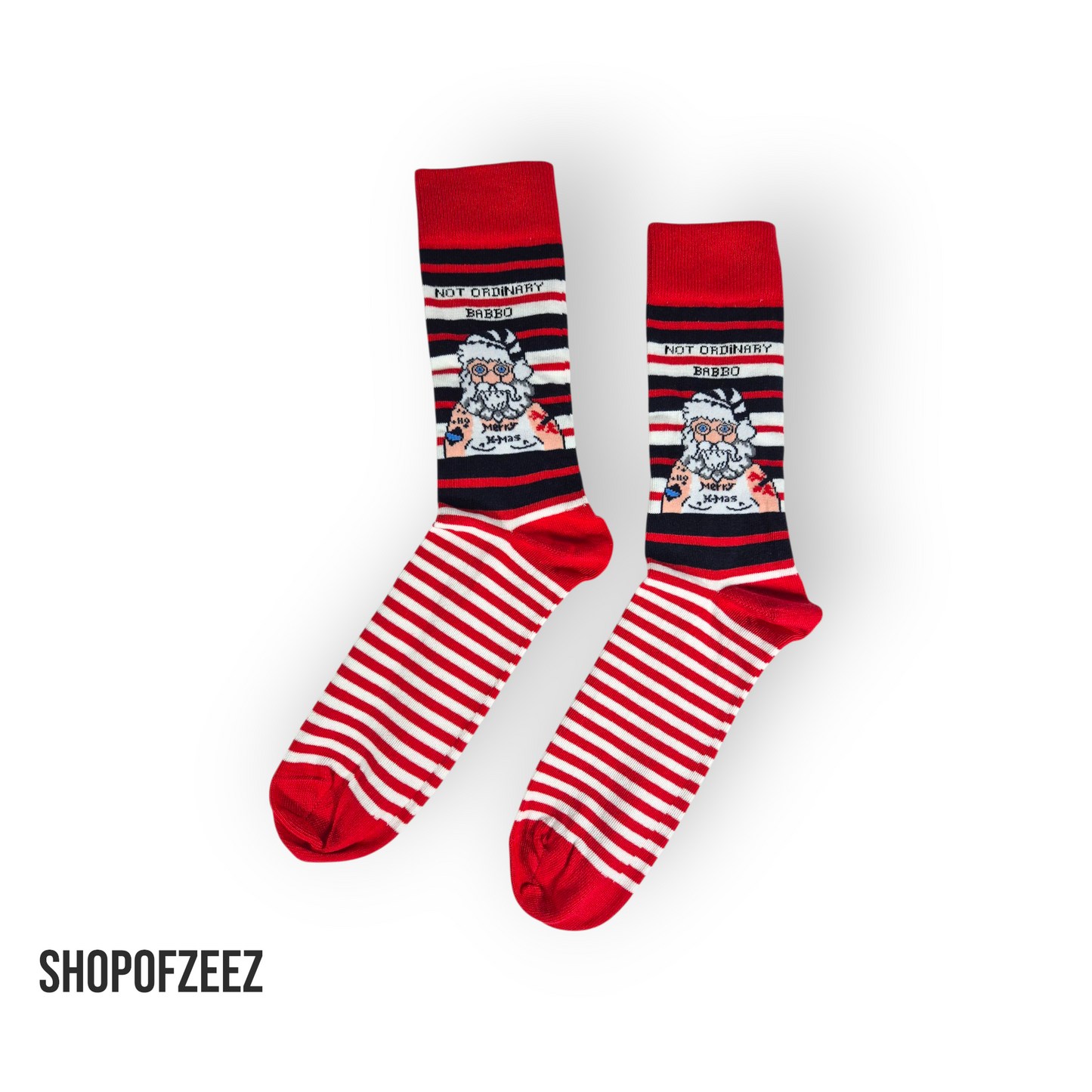 Weihnachtssocken gestreift – Santa Claus „Not Ordinary Beard“ – Lustige Nikolaus Socken Unisex