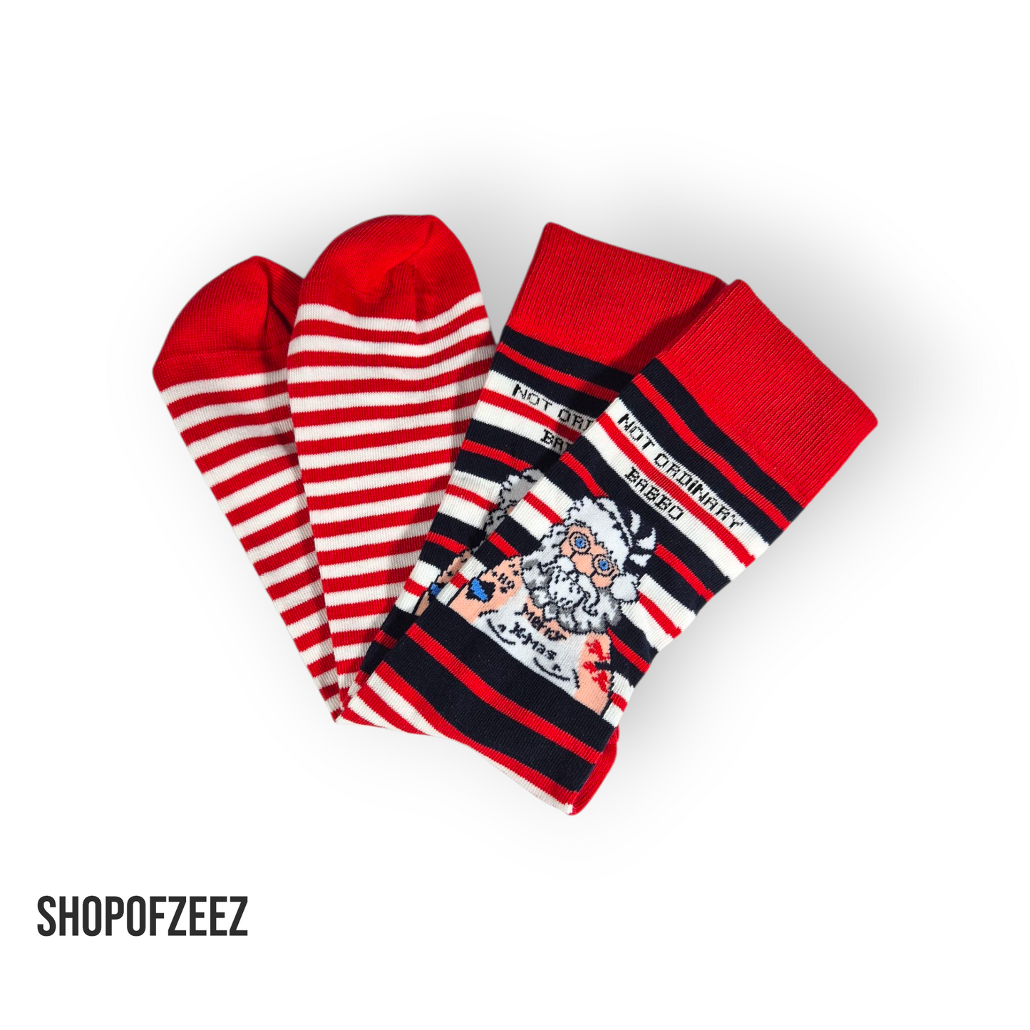 Weihnachtssocken gestreift – Santa Claus „Not Ordinary Beard“ – Lustige Nikolaus Socken Unisex