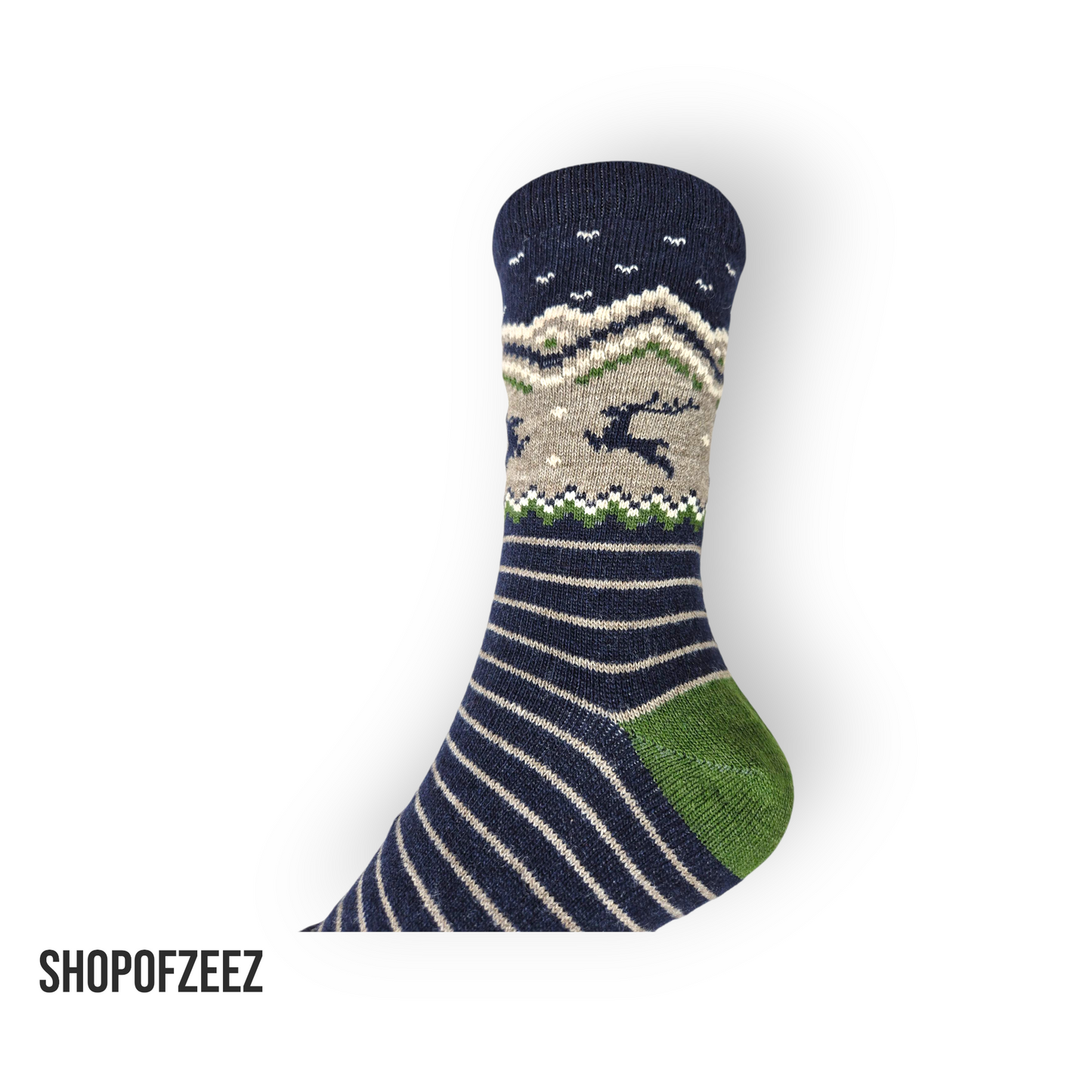 gestreifte Weihnachtssocken mit Rentier