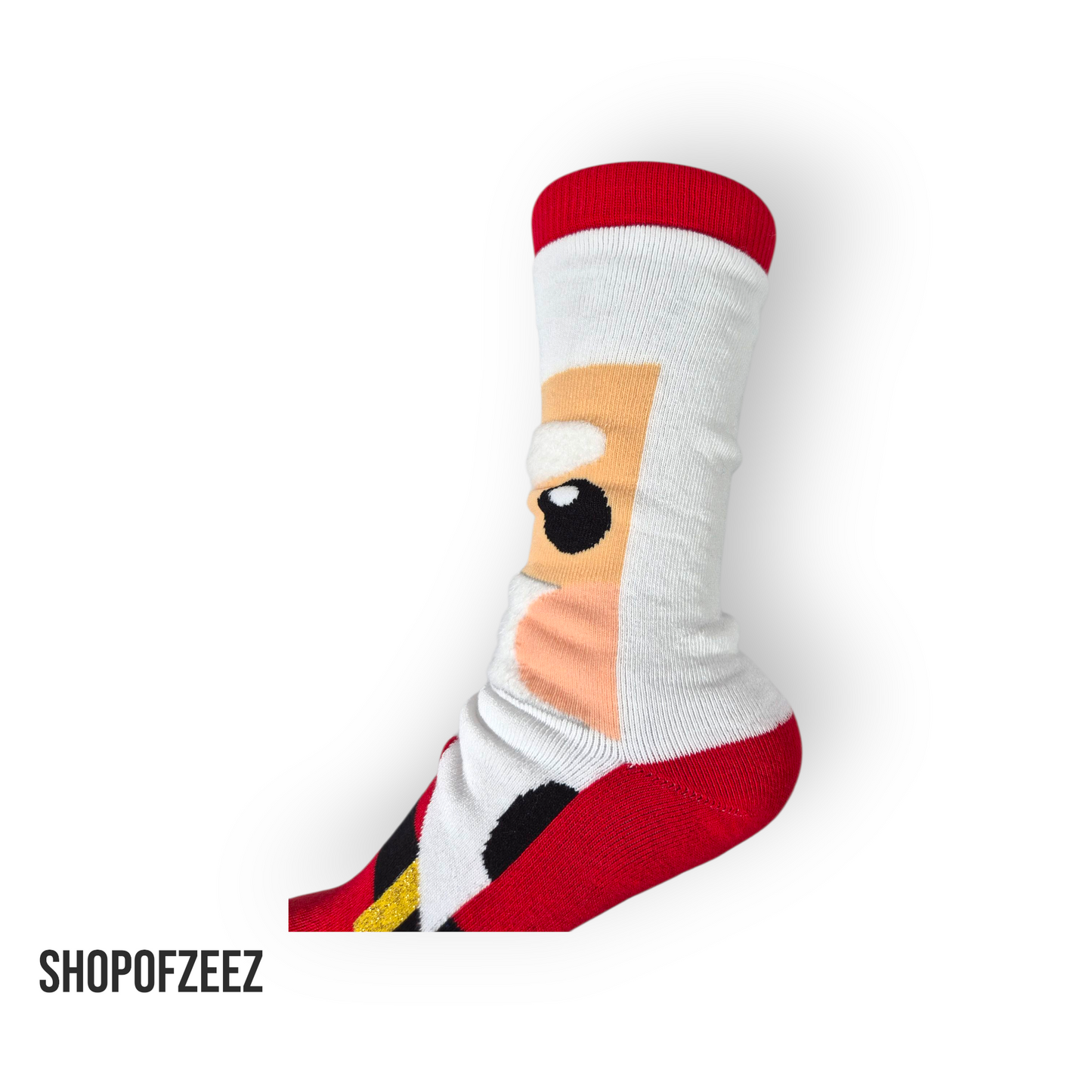 Weihnachtssocken mit Weihnachtsmann Gesicht – Flauschige 3D Augenbrauen