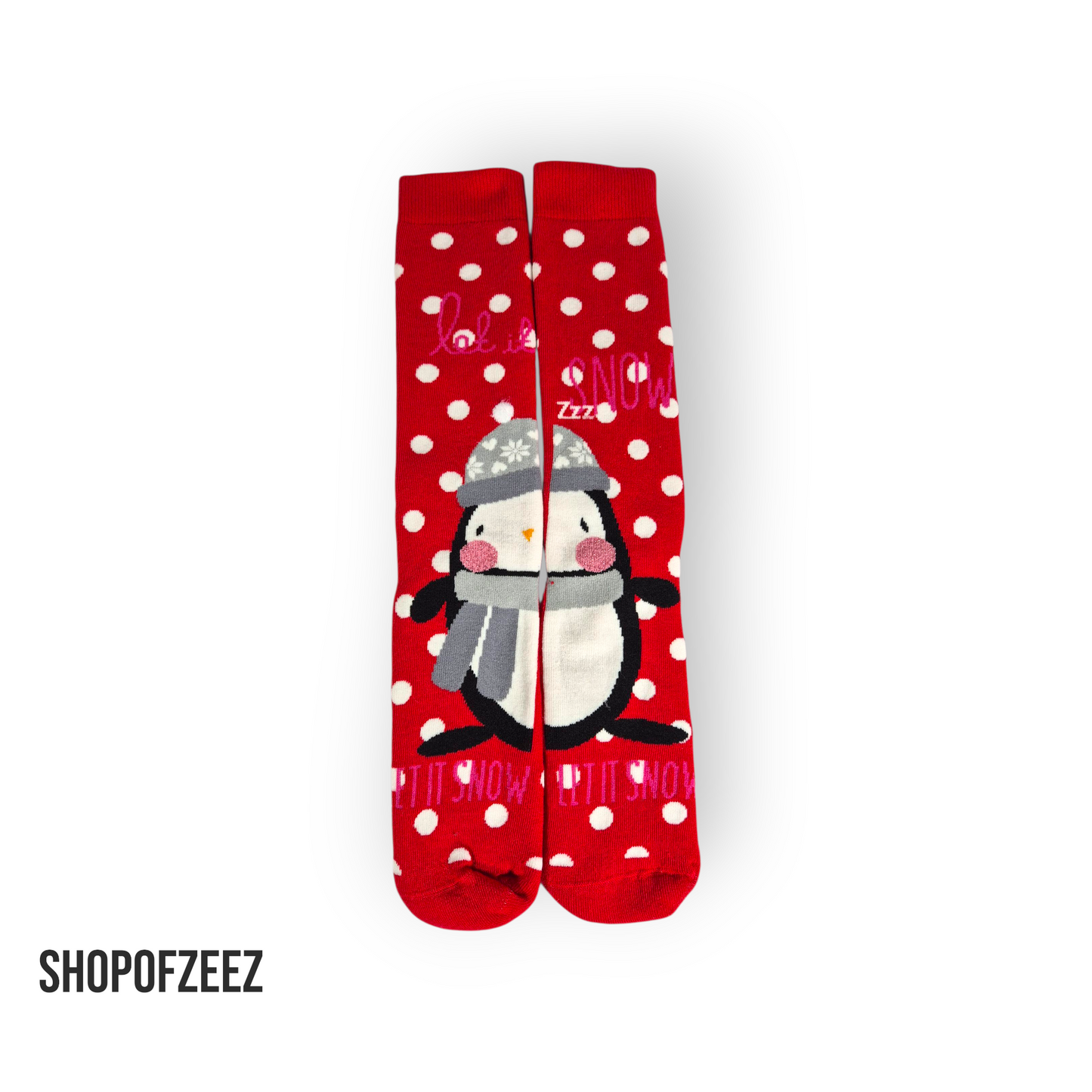 Weihnachtssocken mit Pinguin – „Let it Snow“ – Kuschelige Winter Socken