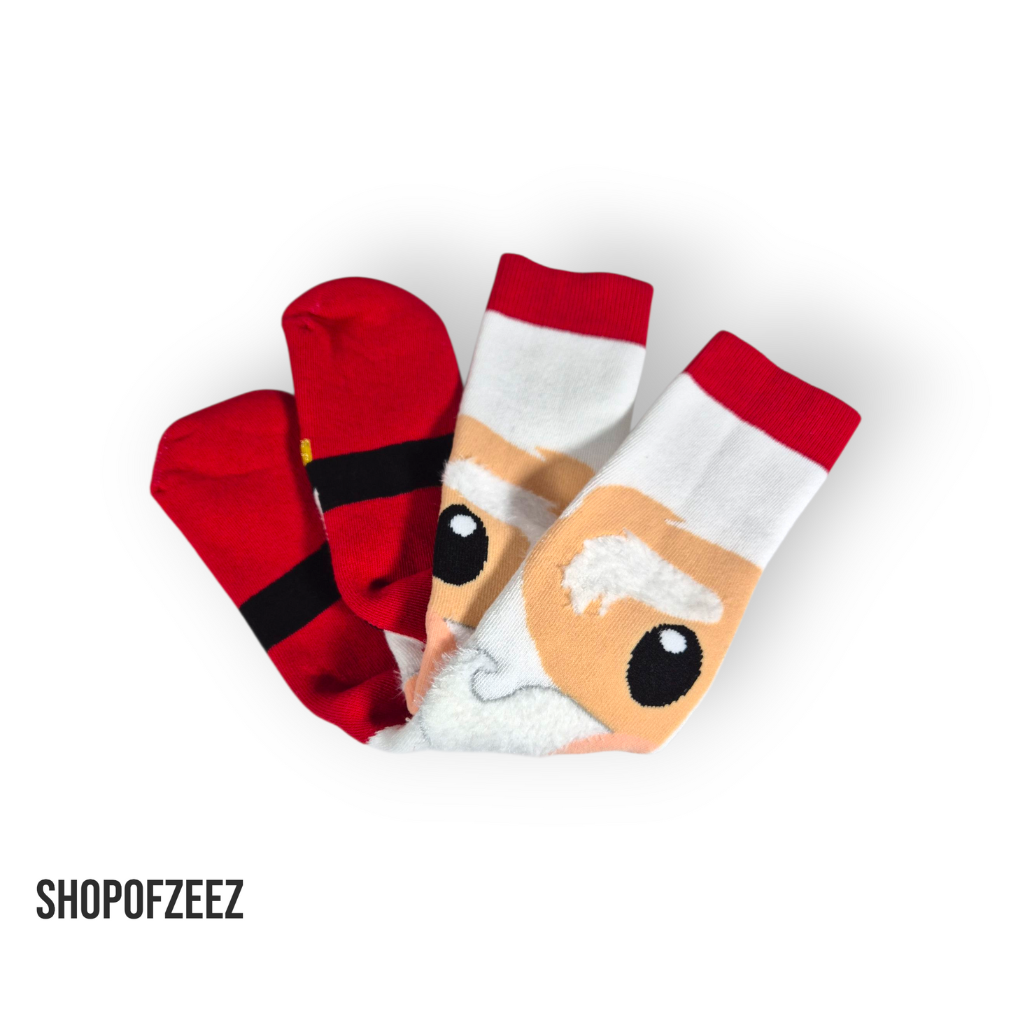 Weihnachtssocken mit Weihnachtsmann Gesicht – Flauschige 3D Augenbrauen