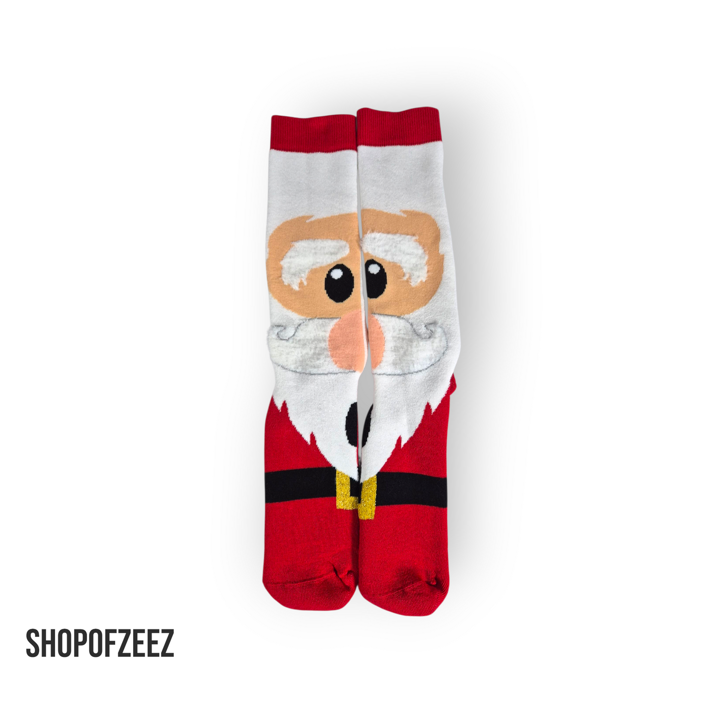 Weihnachtssocken mit Weihnachtsmann Gesicht – Flauschige 3D Augenbrauen