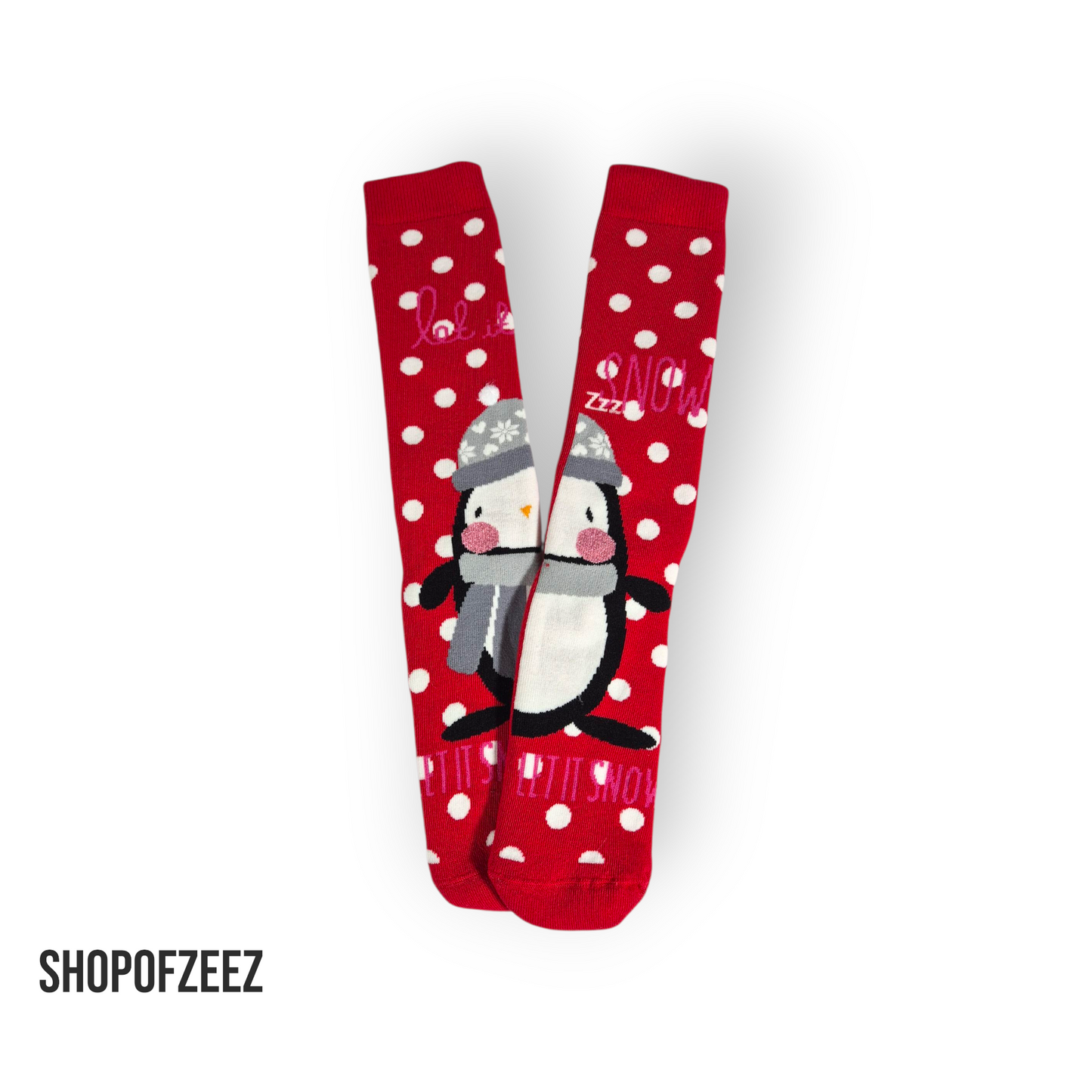 Weihnachtssocken mit Pinguin – „Let it Snow“ – Kuschelige Winter Socken