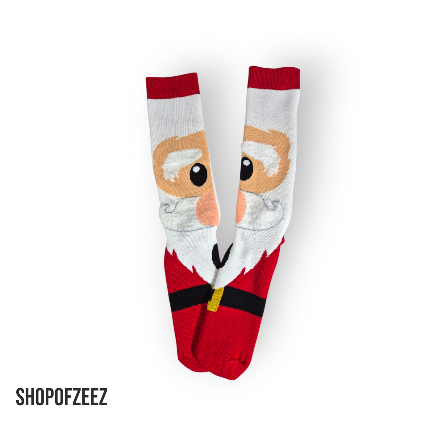 Weihnachtssocken mit Weihnachtsmann Gesicht – Flauschige 3D Augenbrauen