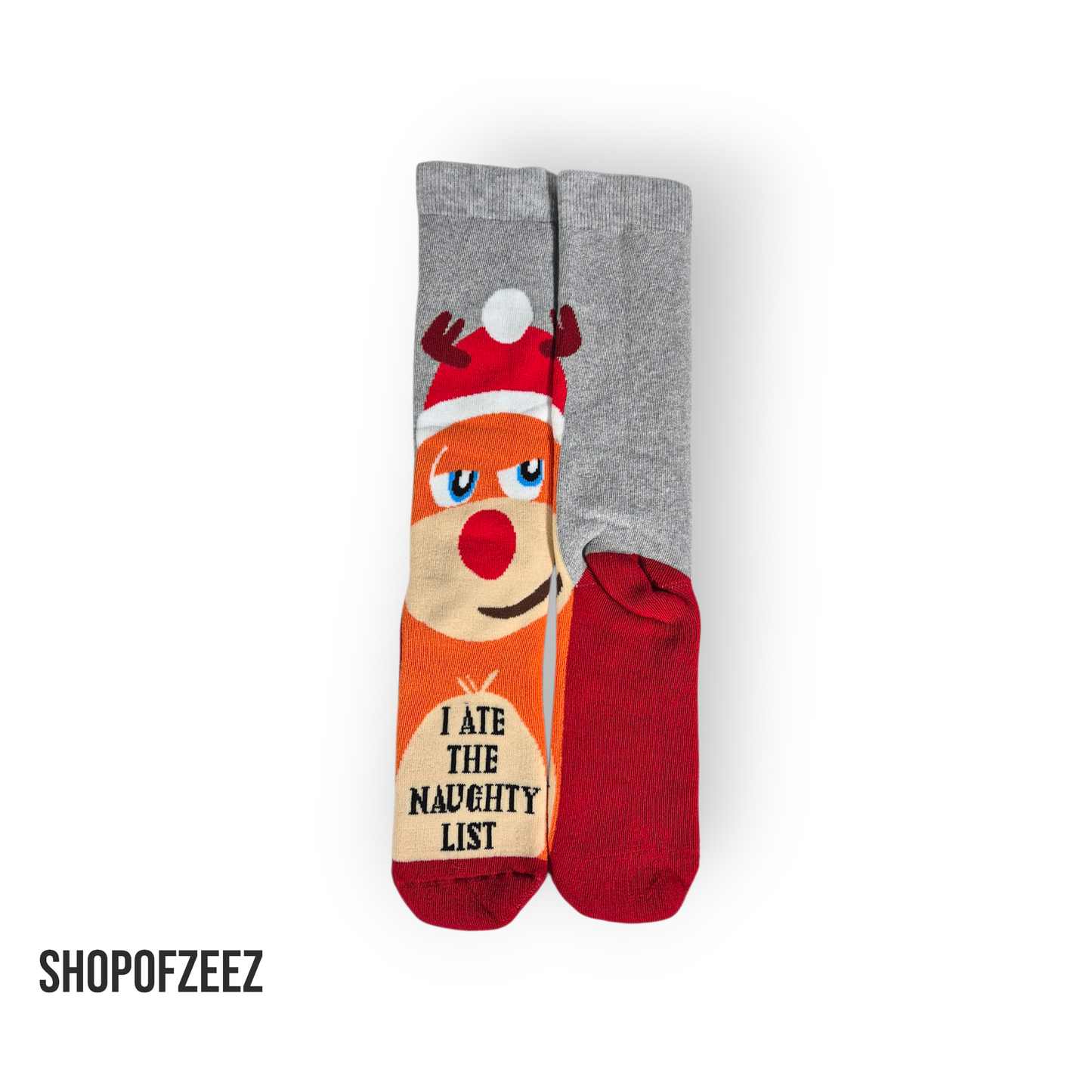Weihnachtssocken Rentier „I Ate the Naughty List“ – Lustige Geschenk Socken – Unisex