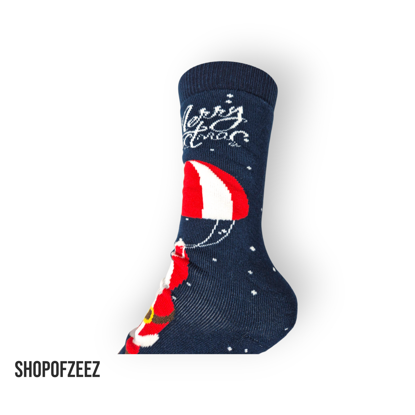 Festliche Socken mit Fallschirm-Santa – perfekt für Weihnachtsstimmung.