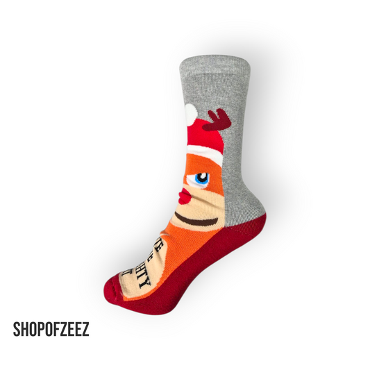 Rentier Weihnachtssocken mit Spruch „I Ate the Naughty List“ – warm & lustig.