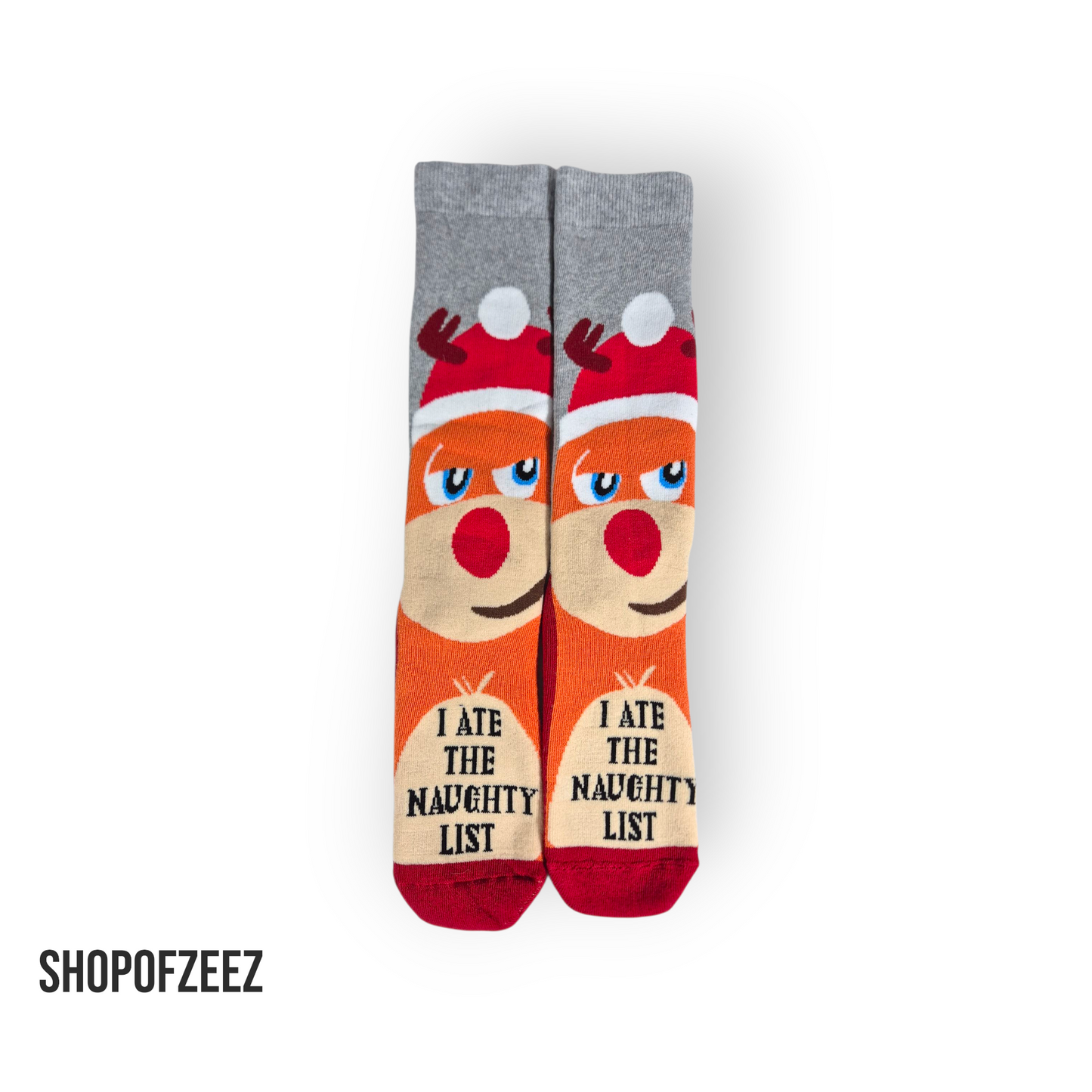 Weihnachtssocken Rentier „I Ate the Naughty List“ – Lustige Geschenk Socken – Unisex