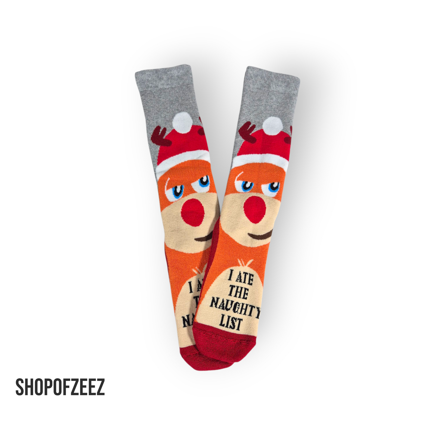 Weihnachtssocken Rentier „I Ate the Naughty List“ – Lustige Geschenk Socken – Unisex