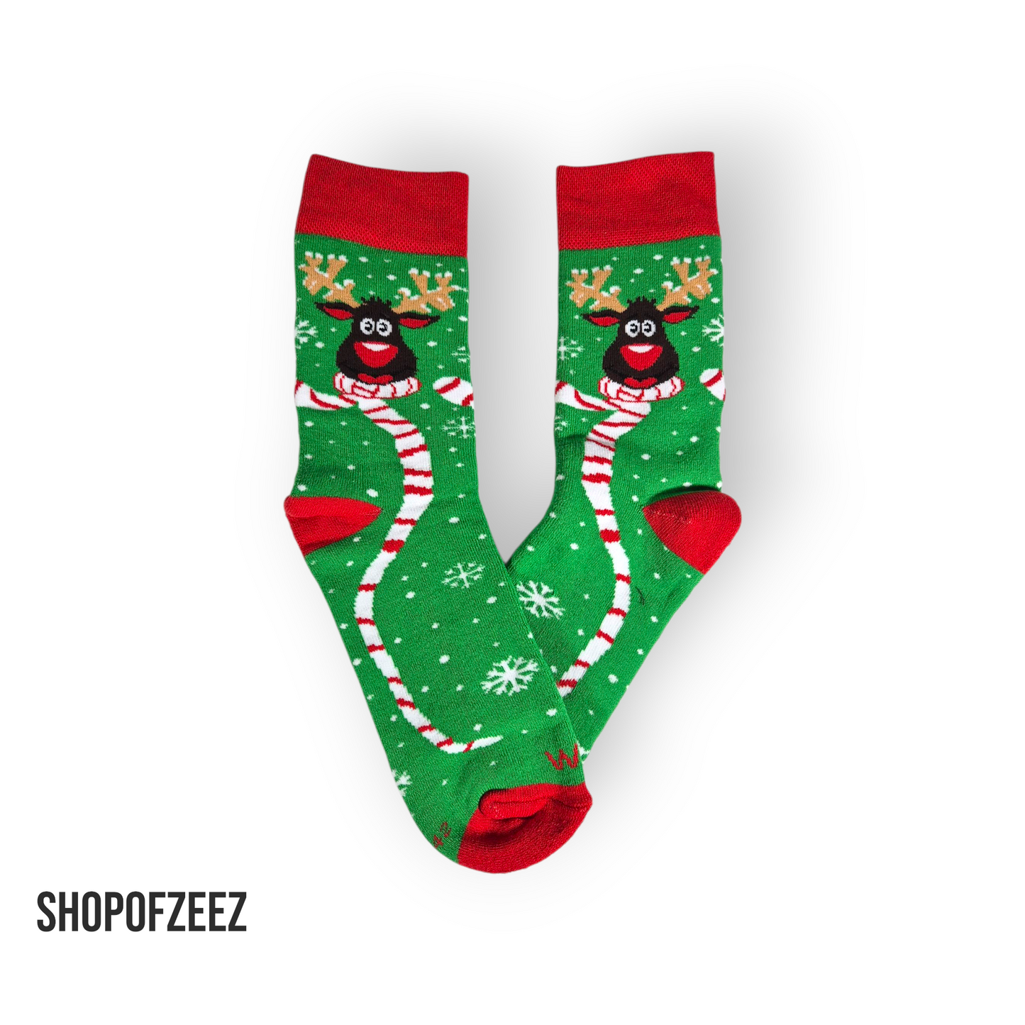 grün Rentier mit Schnee Frottee Weihnachtssocken