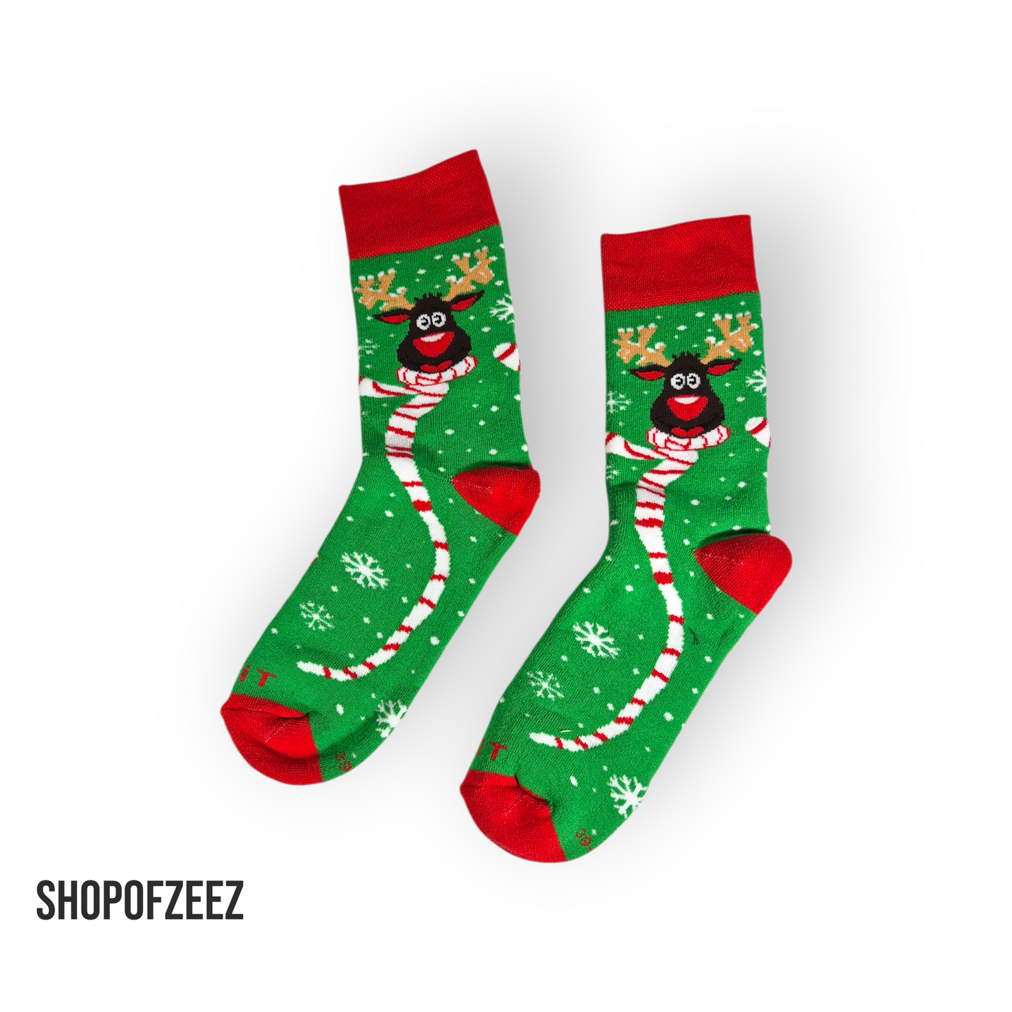 grün Rentier mit Schnee Frottee Weihnachtssocken