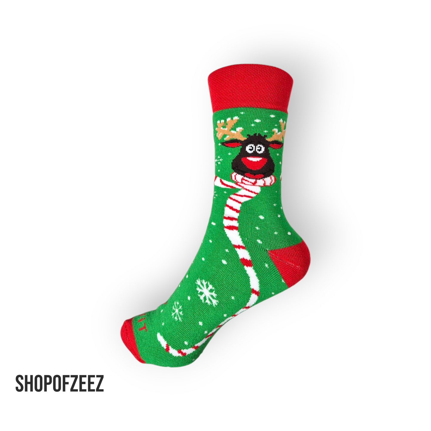grün Rentier mit Schnee Frottee Weihnachtssocken