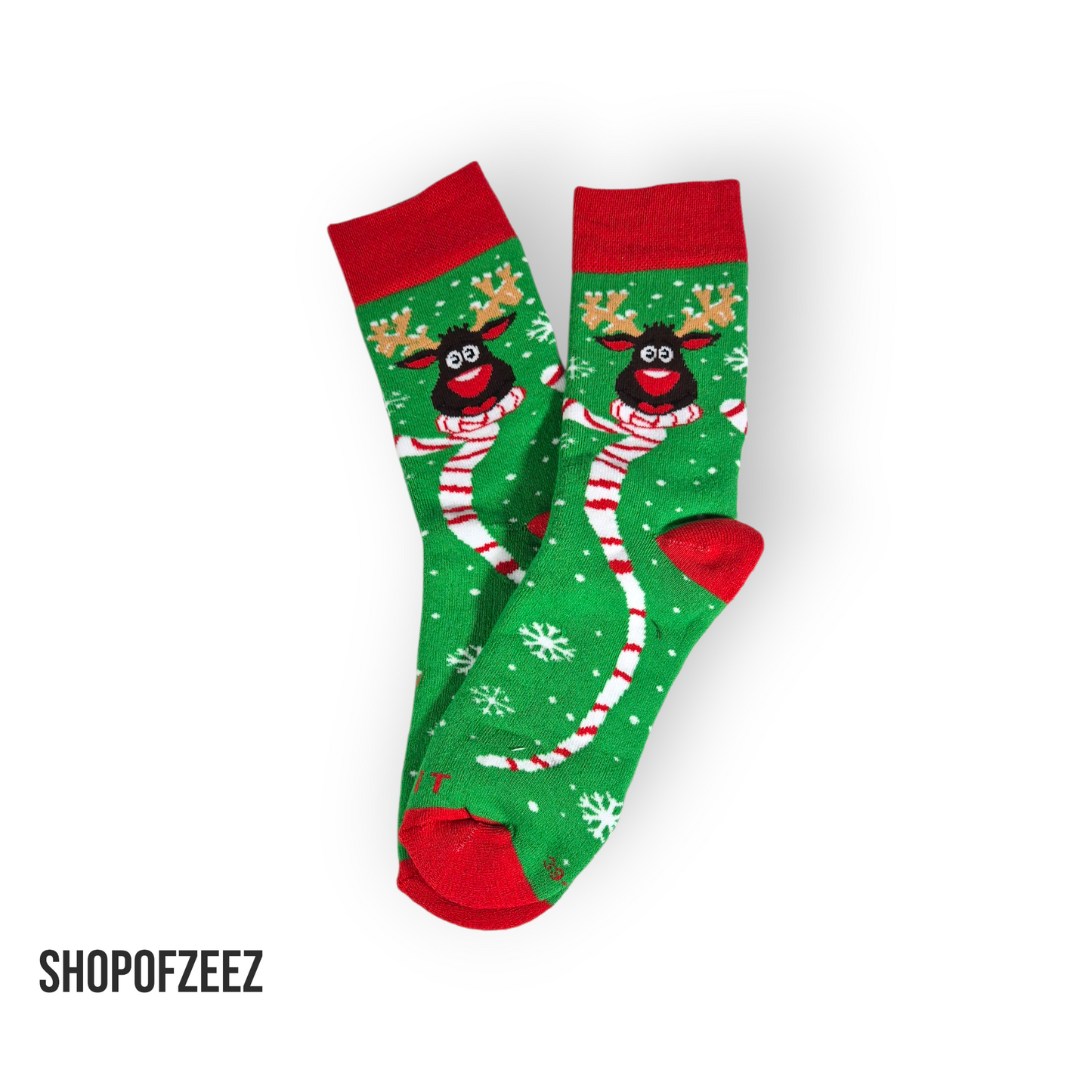 grün Rentier mit Schnee Frottee Weihnachtssocken