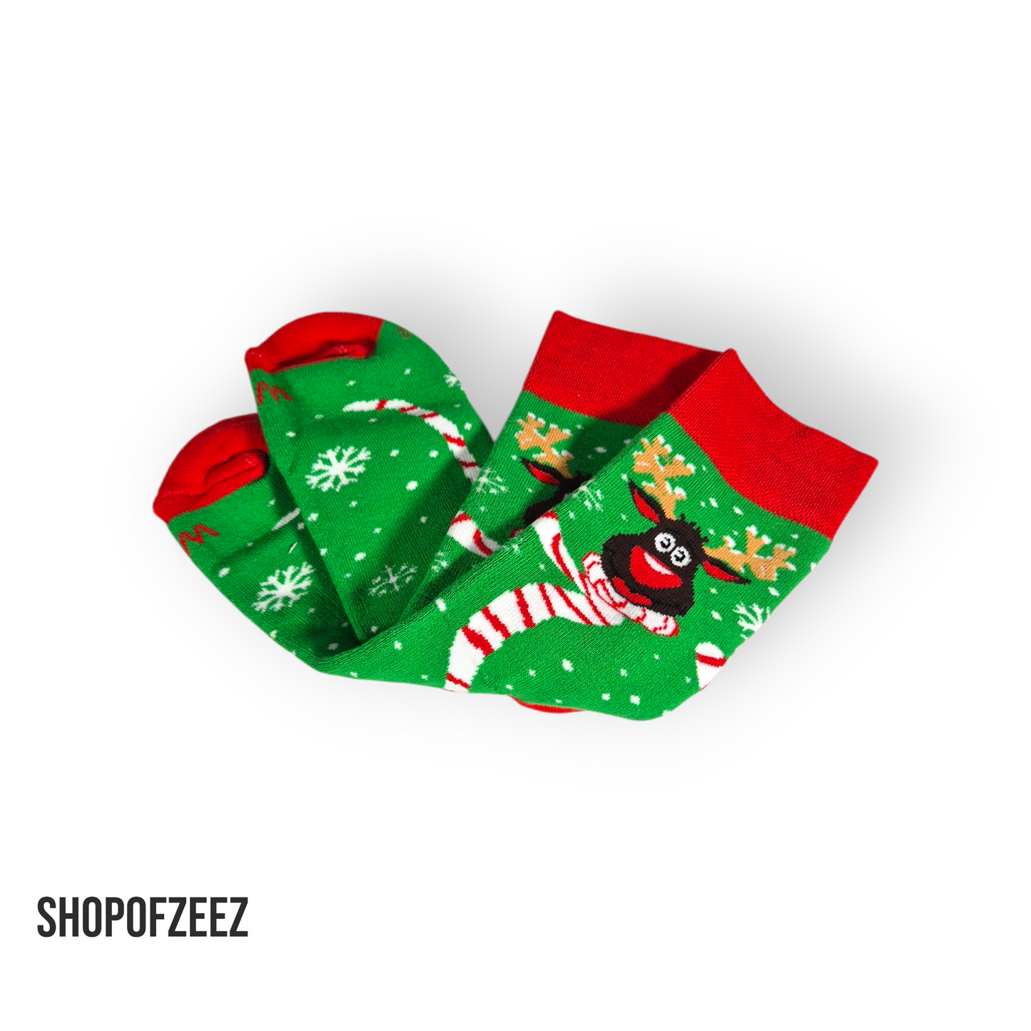 grün Rentier mit Schnee Frottee Weihnachtssocken