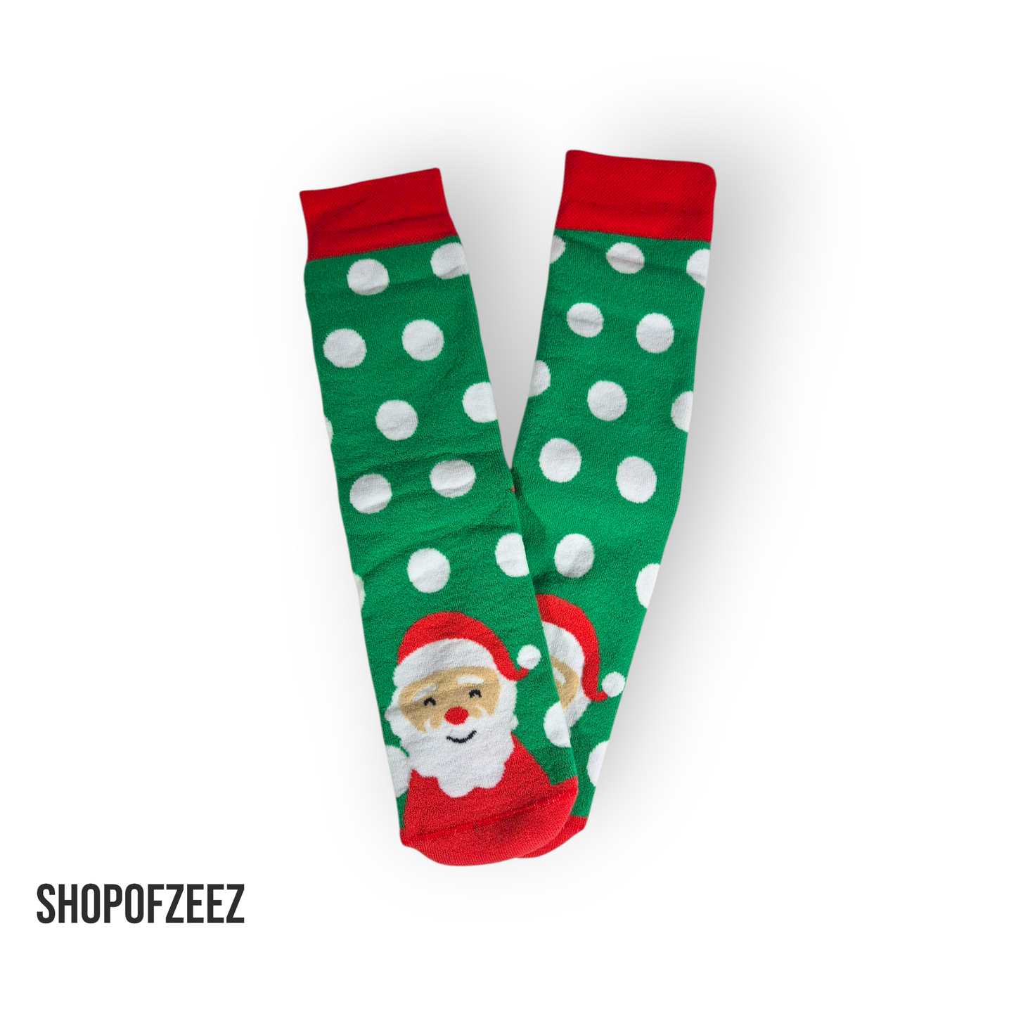 Grüner Santa“ Weihnachtssocken – Polka Dots & Weihnachtsmann