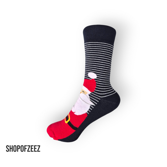 Rot-weiß gestreifte Weihnachtssocke mit Weihnachtsmann-Motiv