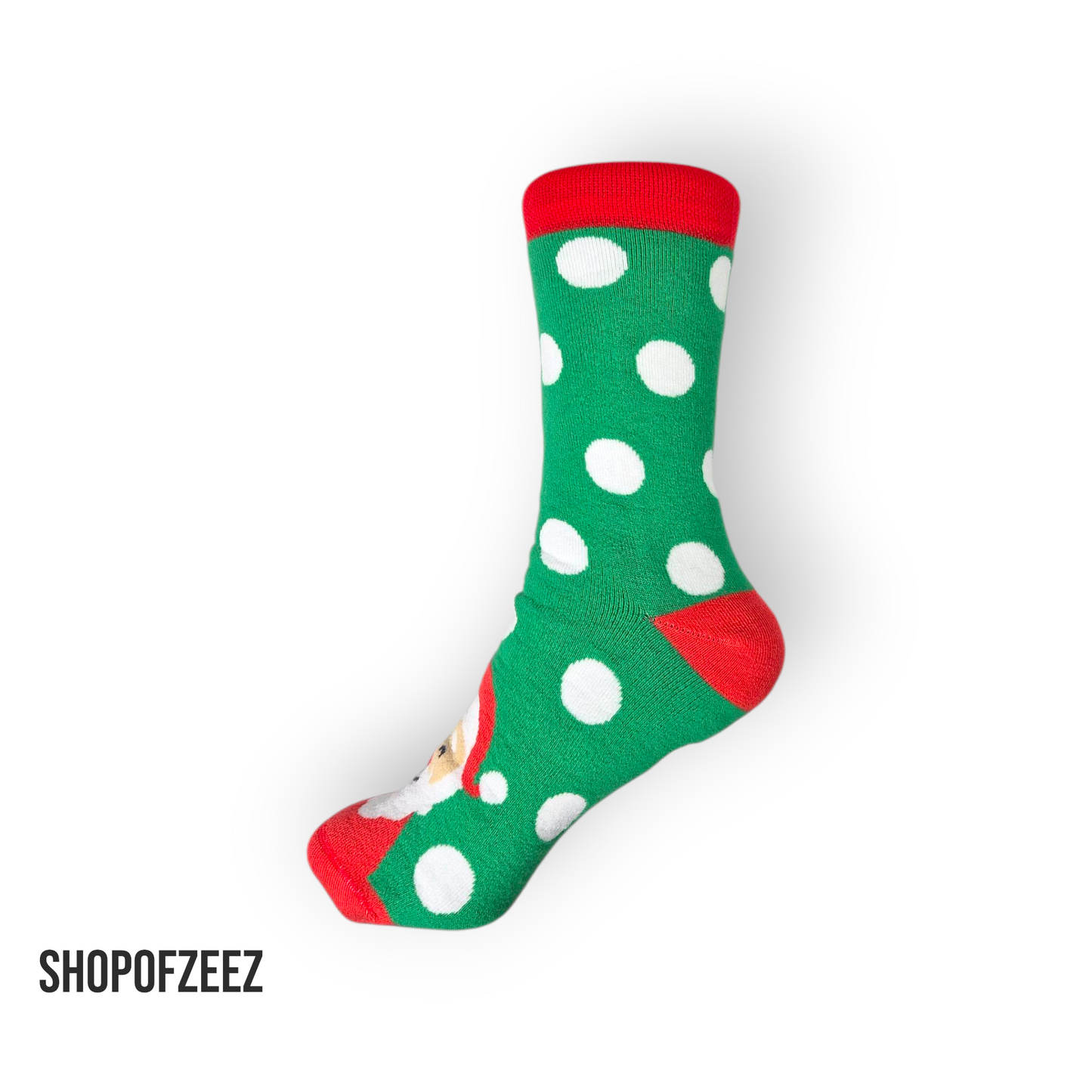 Grüner Santa“ Weihnachtssocken – Polka Dots & Weihnachtsmann