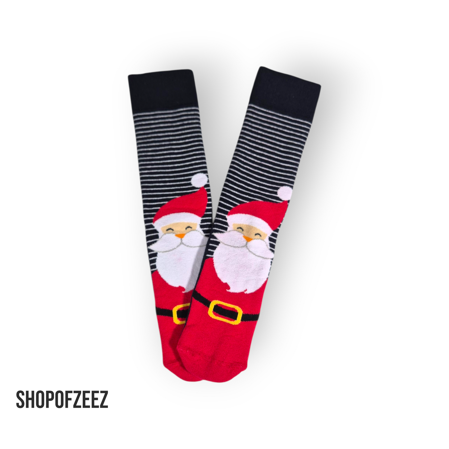 Classic Santa“ Weihnachtssocken – Streifen & Weihnachtsmann, Rot/Weiß