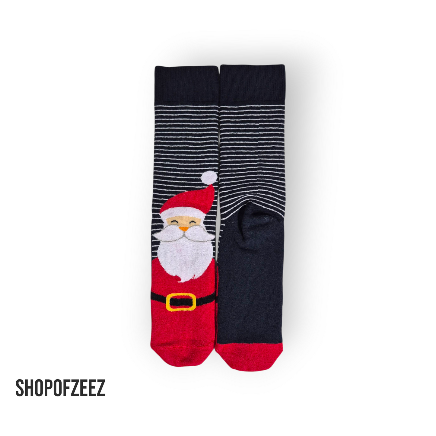 Classic Santa“ Weihnachtssocken – Streifen & Weihnachtsmann, Rot/Weiß