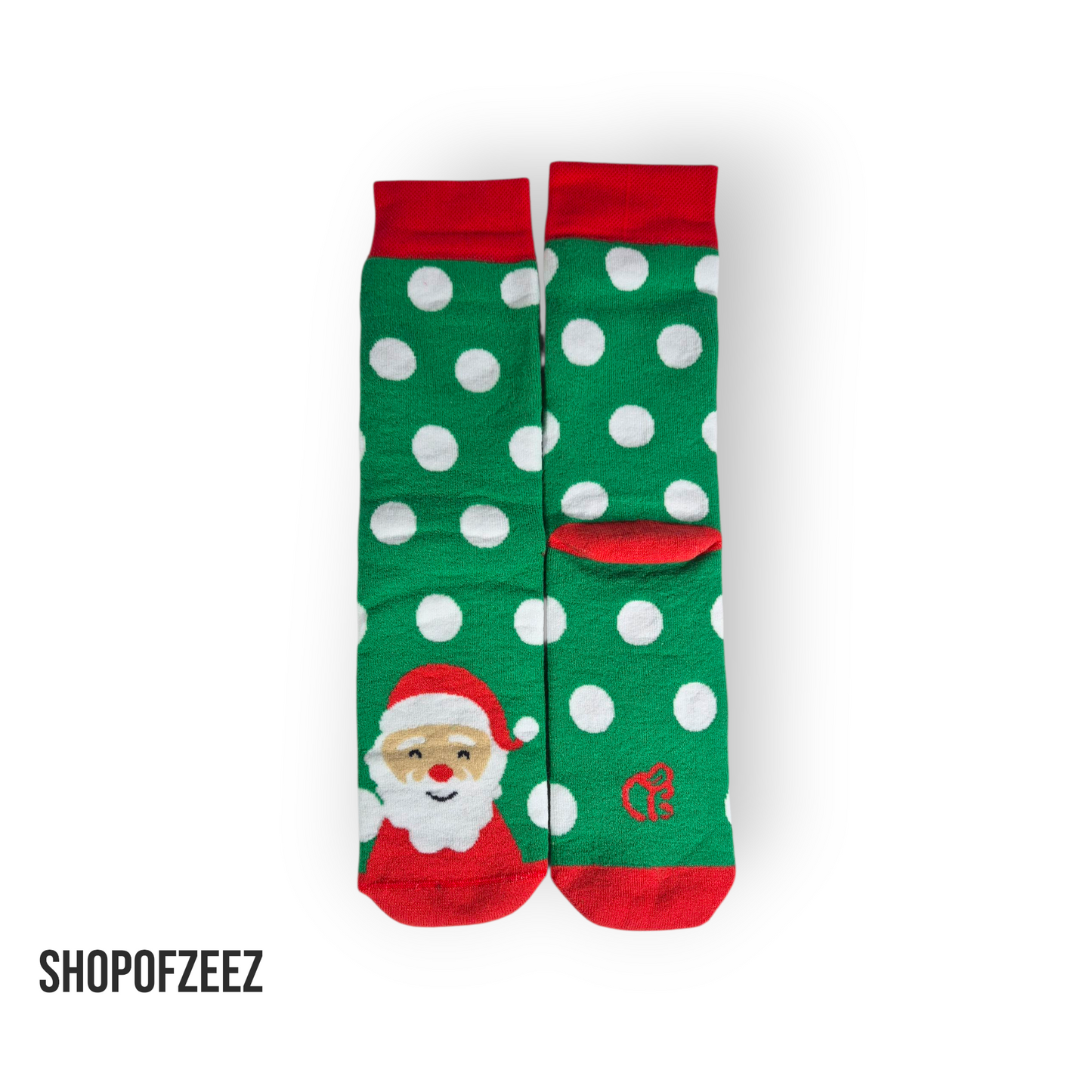 Grüner Santa“ Weihnachtssocken – Polka Dots & Weihnachtsmann