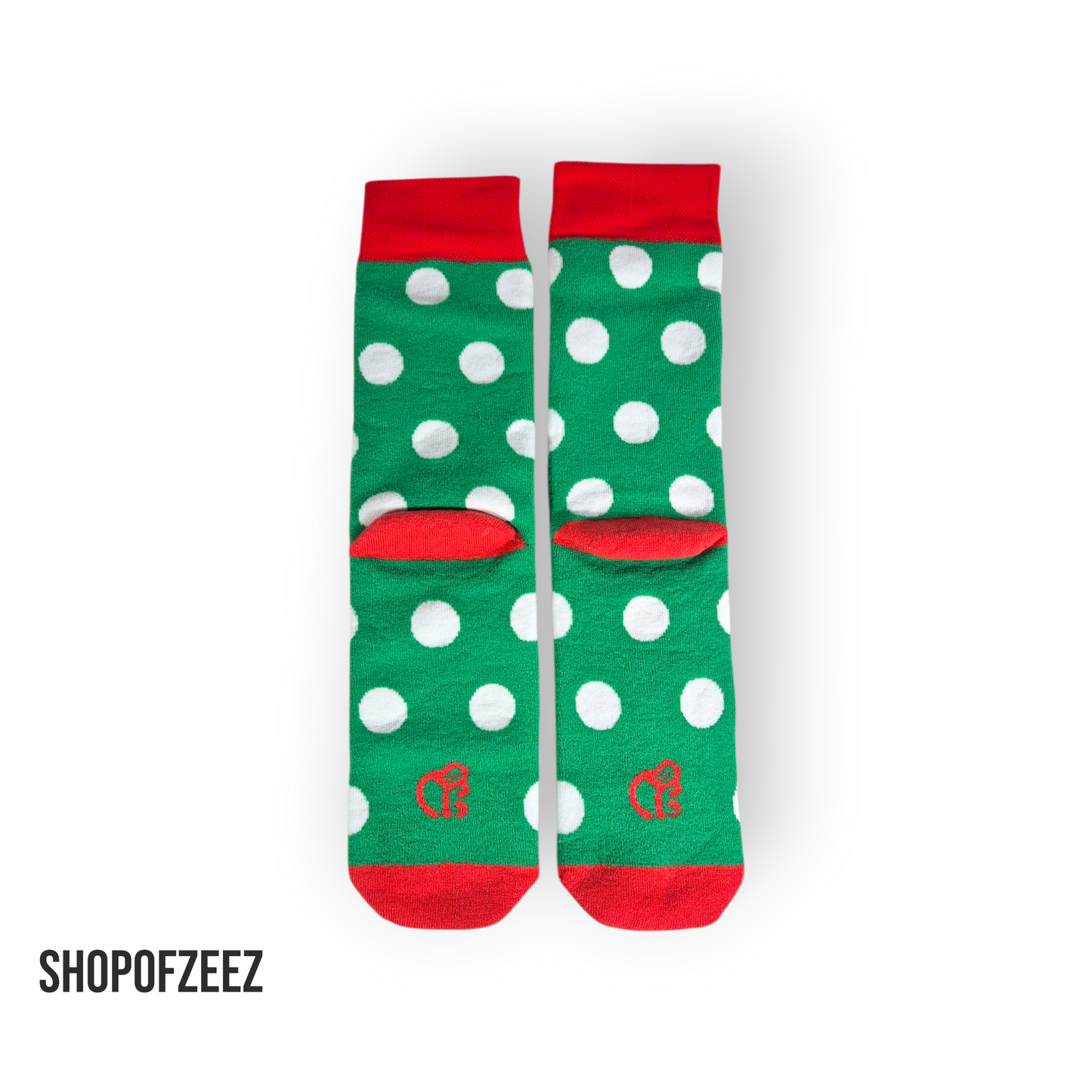 Grüner Santa“ Weihnachtssocken – Polka Dots & Weihnachtsmann