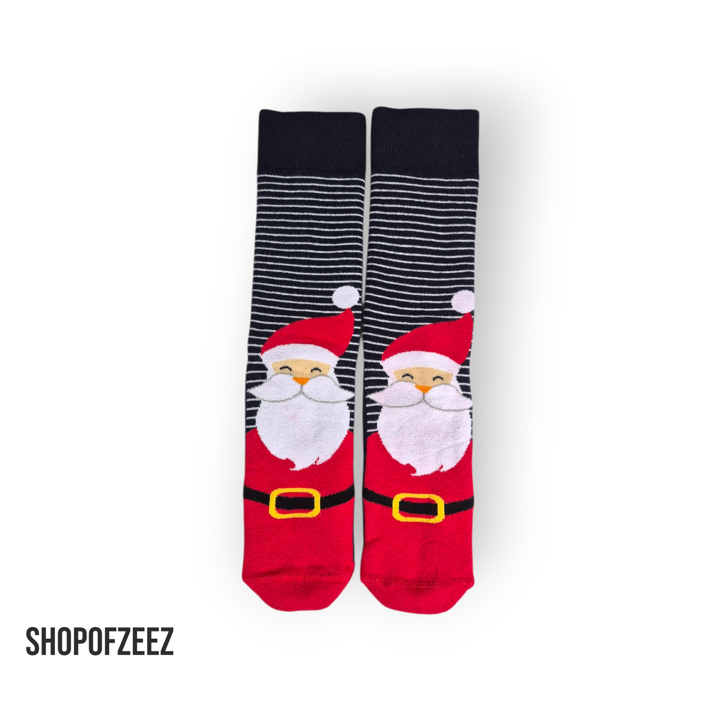 Classic Santa“ Weihnachtssocken – Streifen & Weihnachtsmann, Rot/Weiß