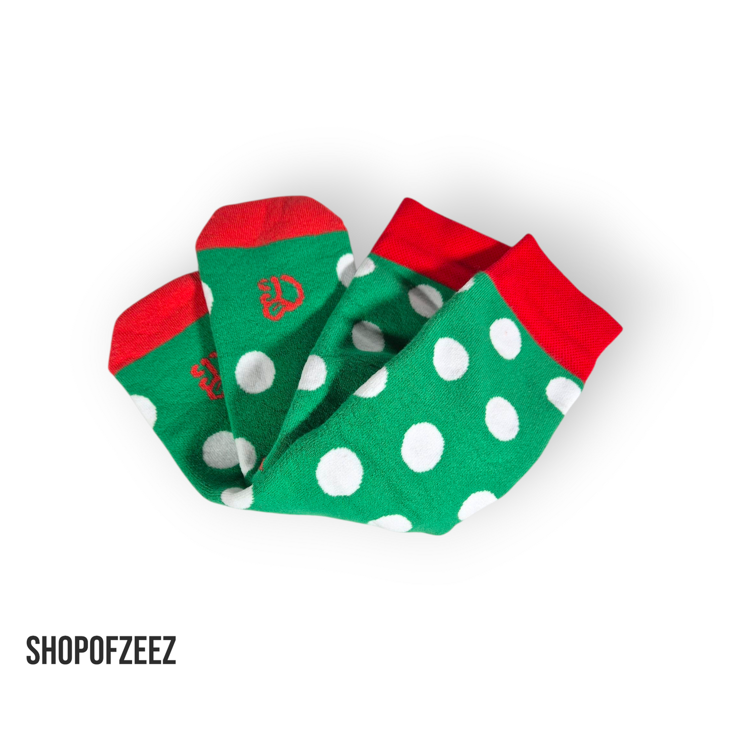 Grüner Santa“ Weihnachtssocken – Polka Dots & Weihnachtsmann