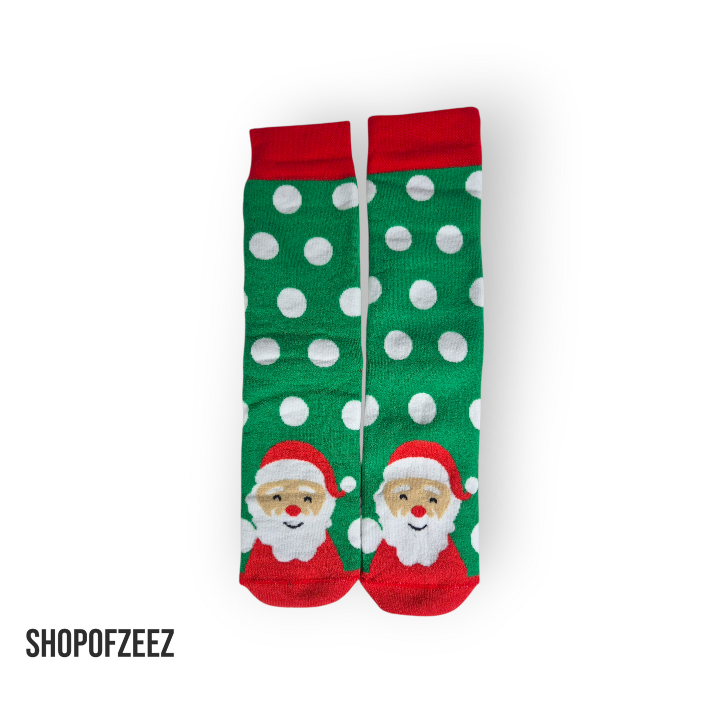 Grüner Santa“ Weihnachtssocken – Polka Dots & Weihnachtsmann