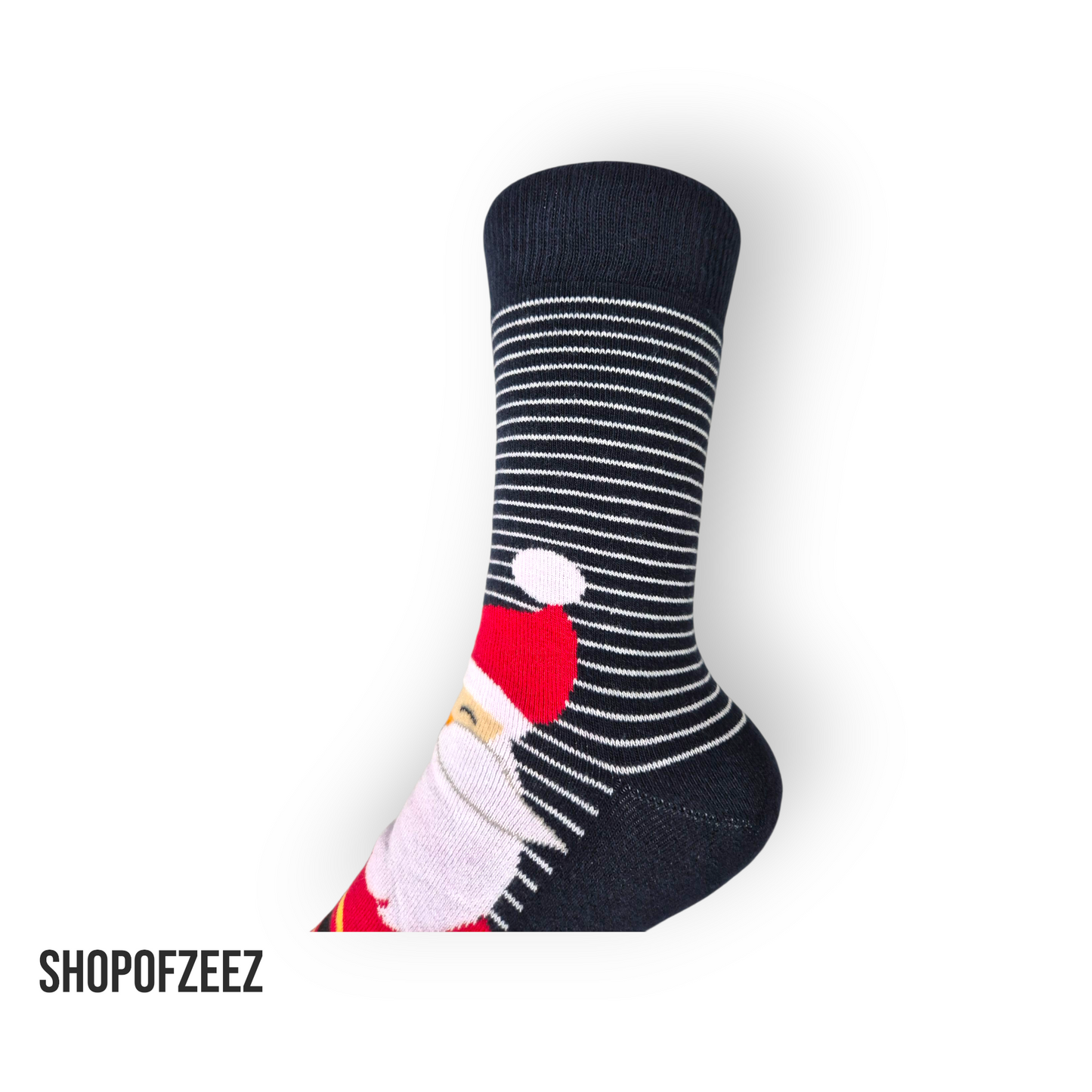 Classic Santa“ Weihnachtssocken – Streifen & Weihnachtsmann, Rot/Weiß