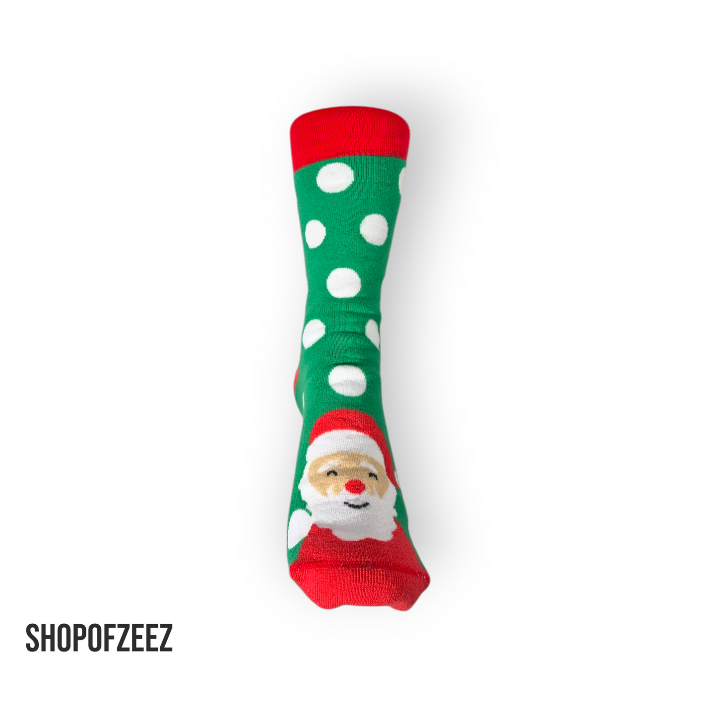 Grüner Santa“ Weihnachtssocken – Polka Dots & Weihnachtsmann