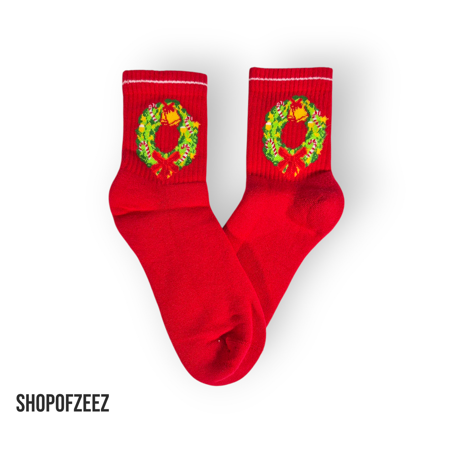 Weihnachts-Socken mit Kranz – Rot – Innen mit Frottee – Festlich & Warm