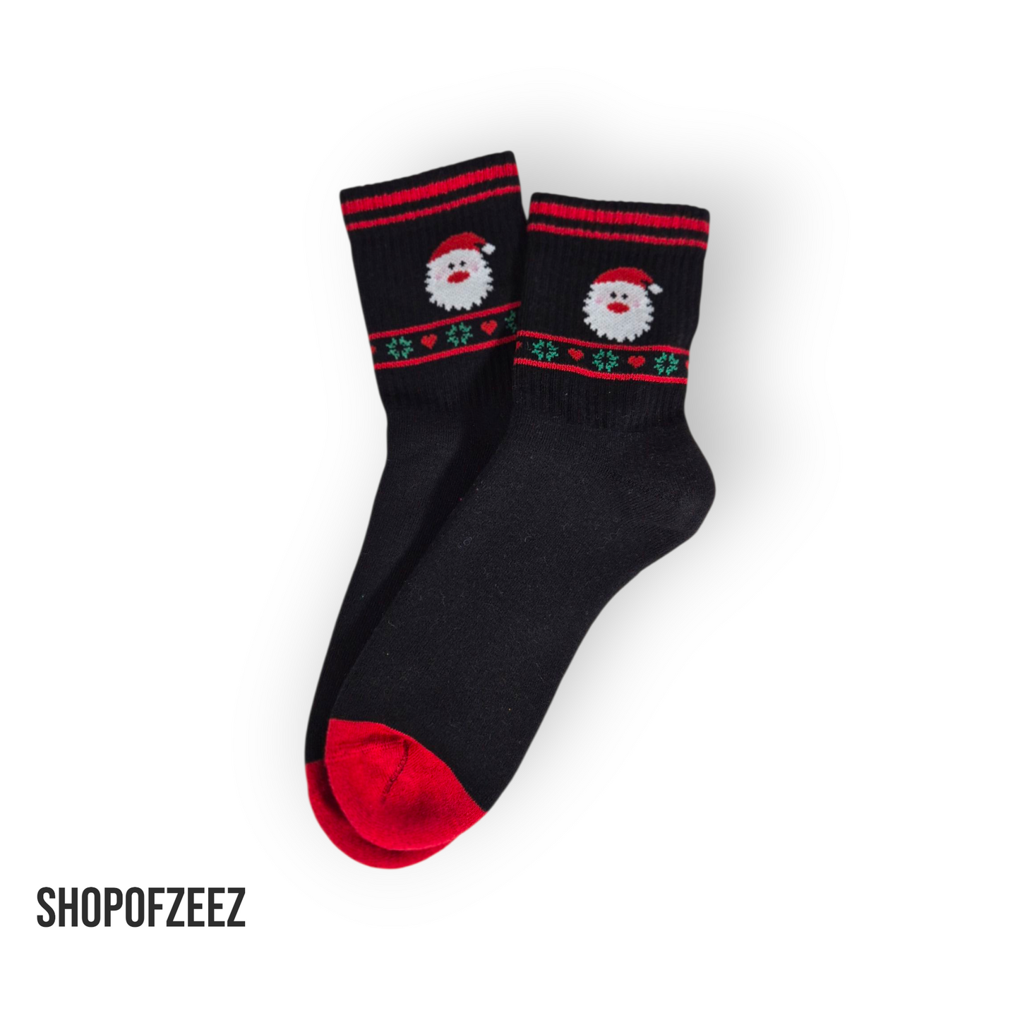 Schwarze Weihnachts-Socken mit Santa Claus (Innen mit Frottee)