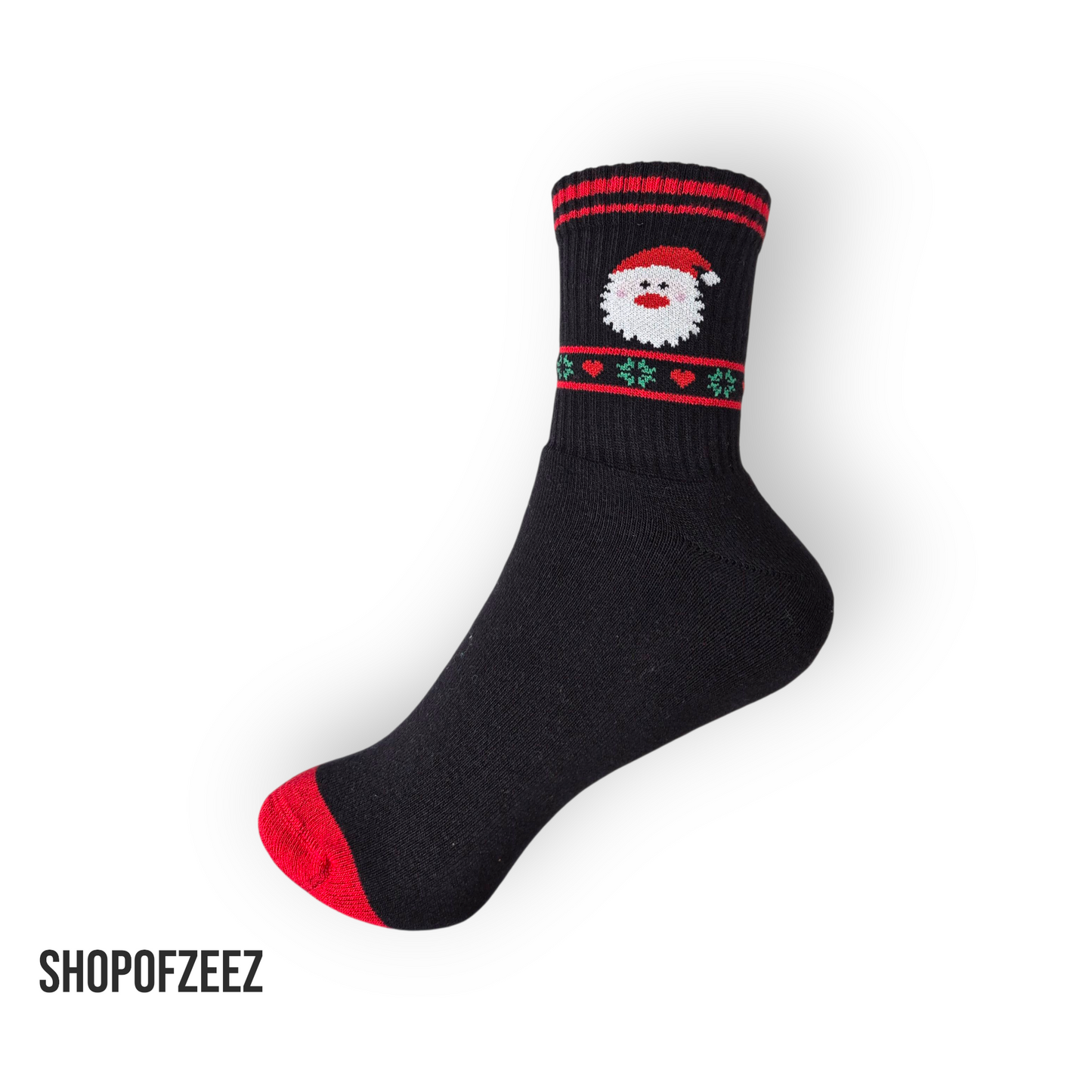 Schwarze Weihnachts-Socken mit Santa Claus (Innen mit Frottee)