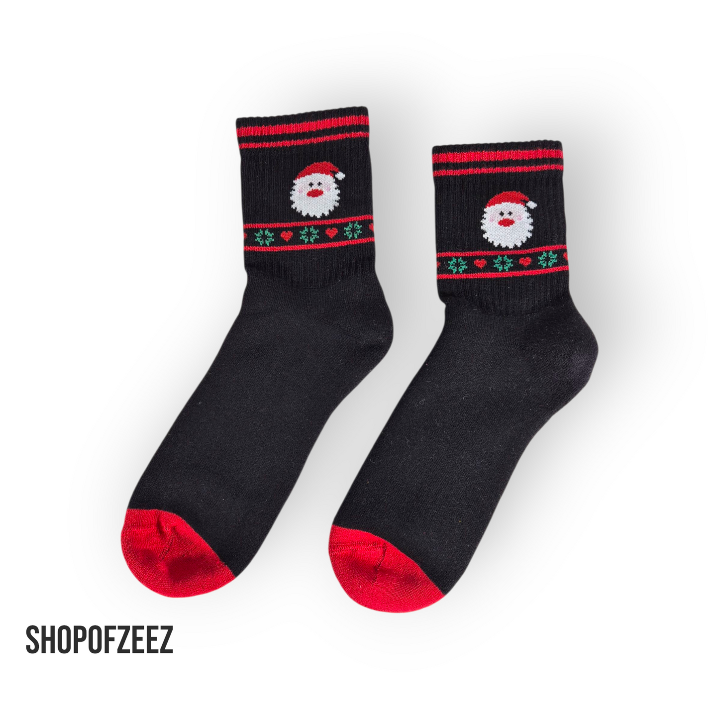 Schwarze Weihnachts-Socken mit Santa Claus (Innen mit Frottee)