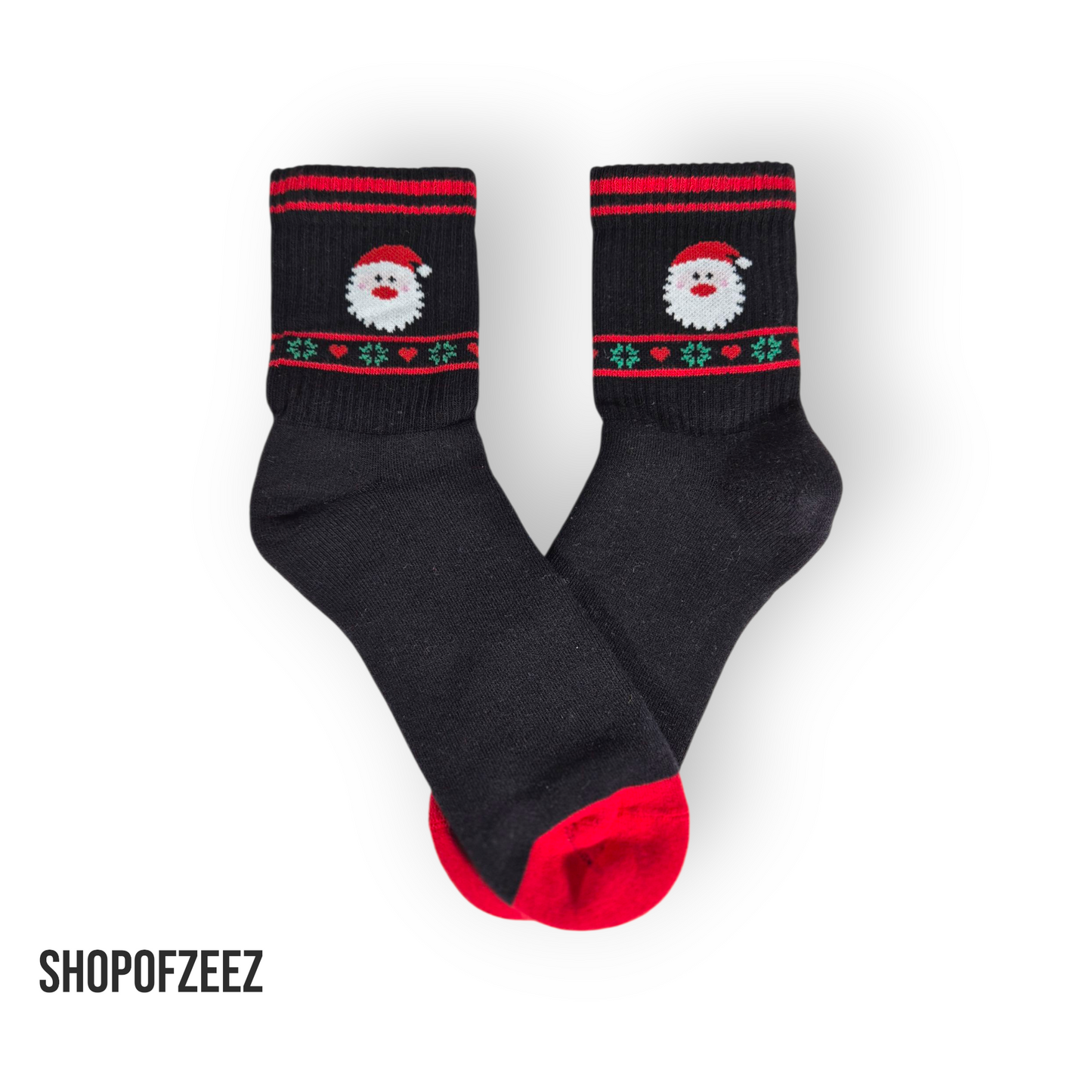 Schwarze Weihnachts-Socken mit Santa Claus (Innen mit Frottee)