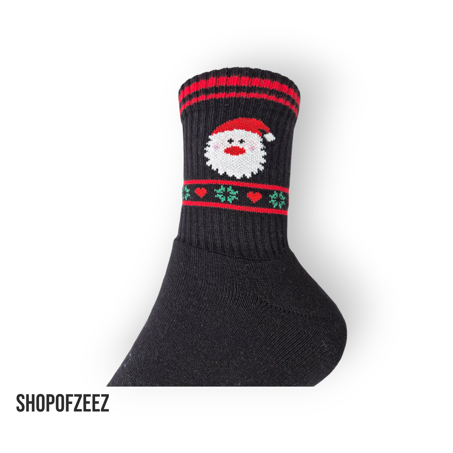 Schwarze Weihnachts-Socken mit Santa Claus (Innen mit Frottee)