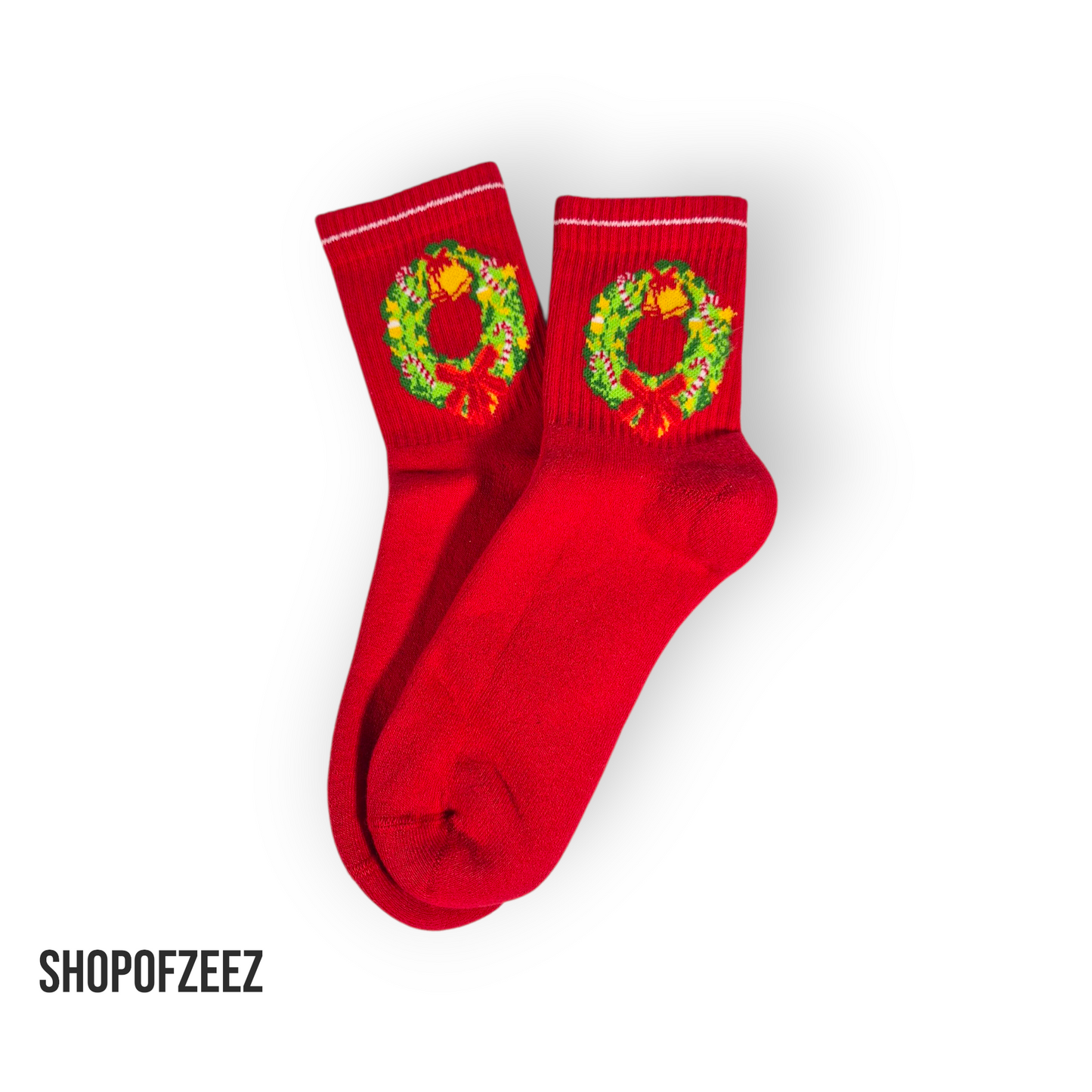 Weihnachts-Socken mit Kranz – Rot – Innen mit Frottee – Festlich & Warm